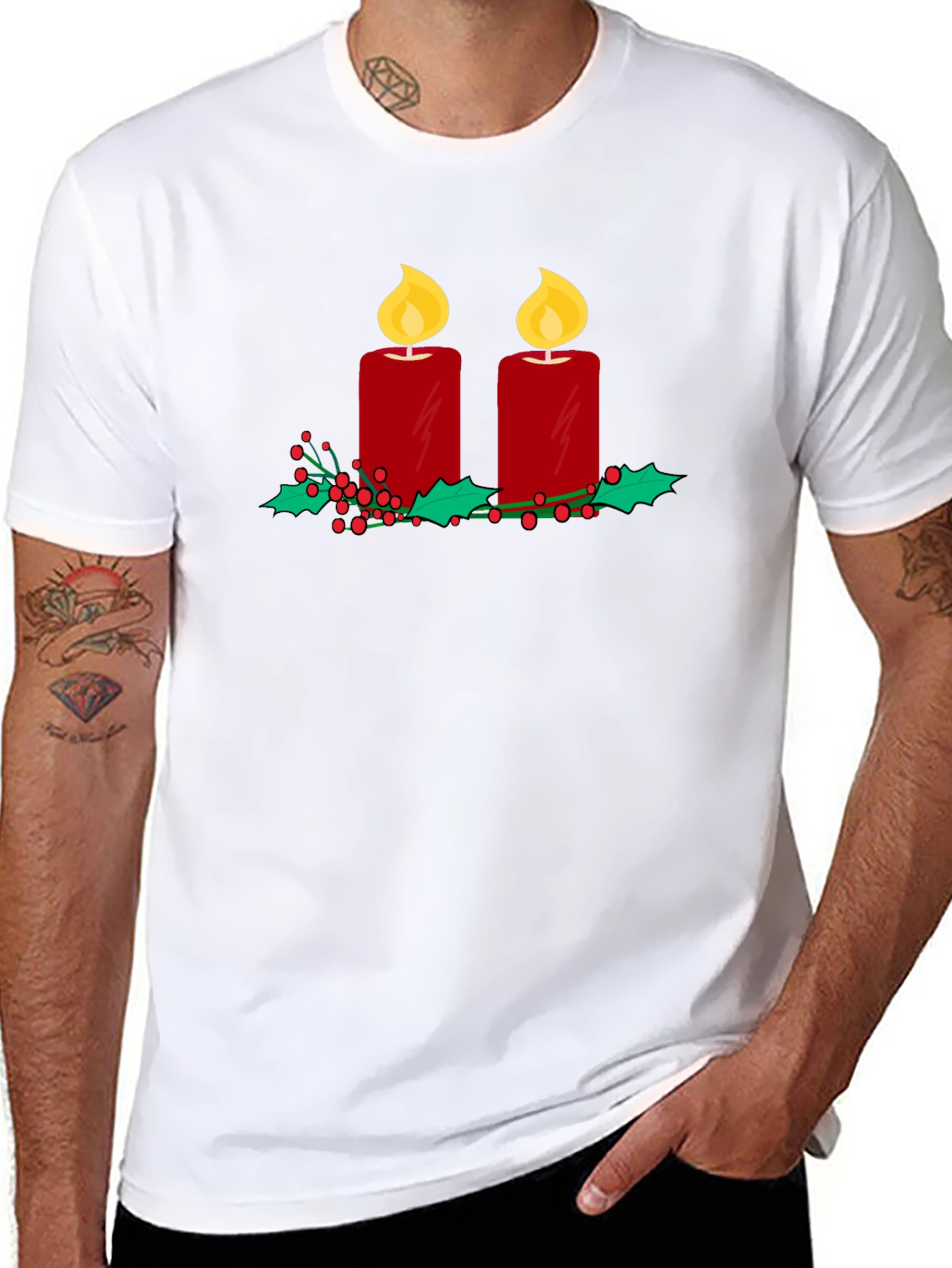 Festive Candles Graphic Tee - Holiday Style