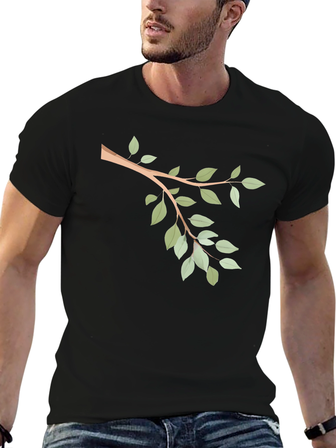 Nature Branch Graphic Tee - Casual Black T-Shirt
