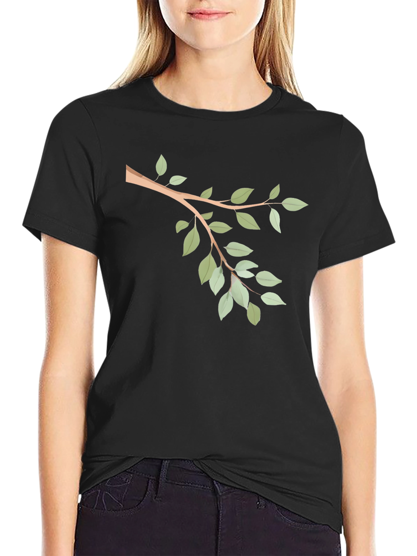 Nature Branch Graphic Tee - Casual Black T-Shirt