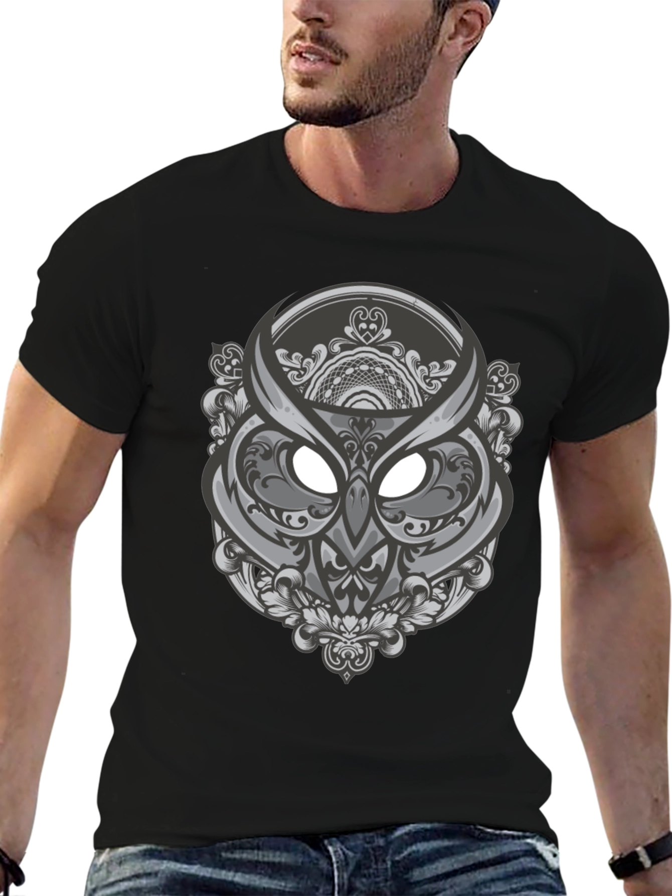 Owl Mandala Graphic Tee - Black