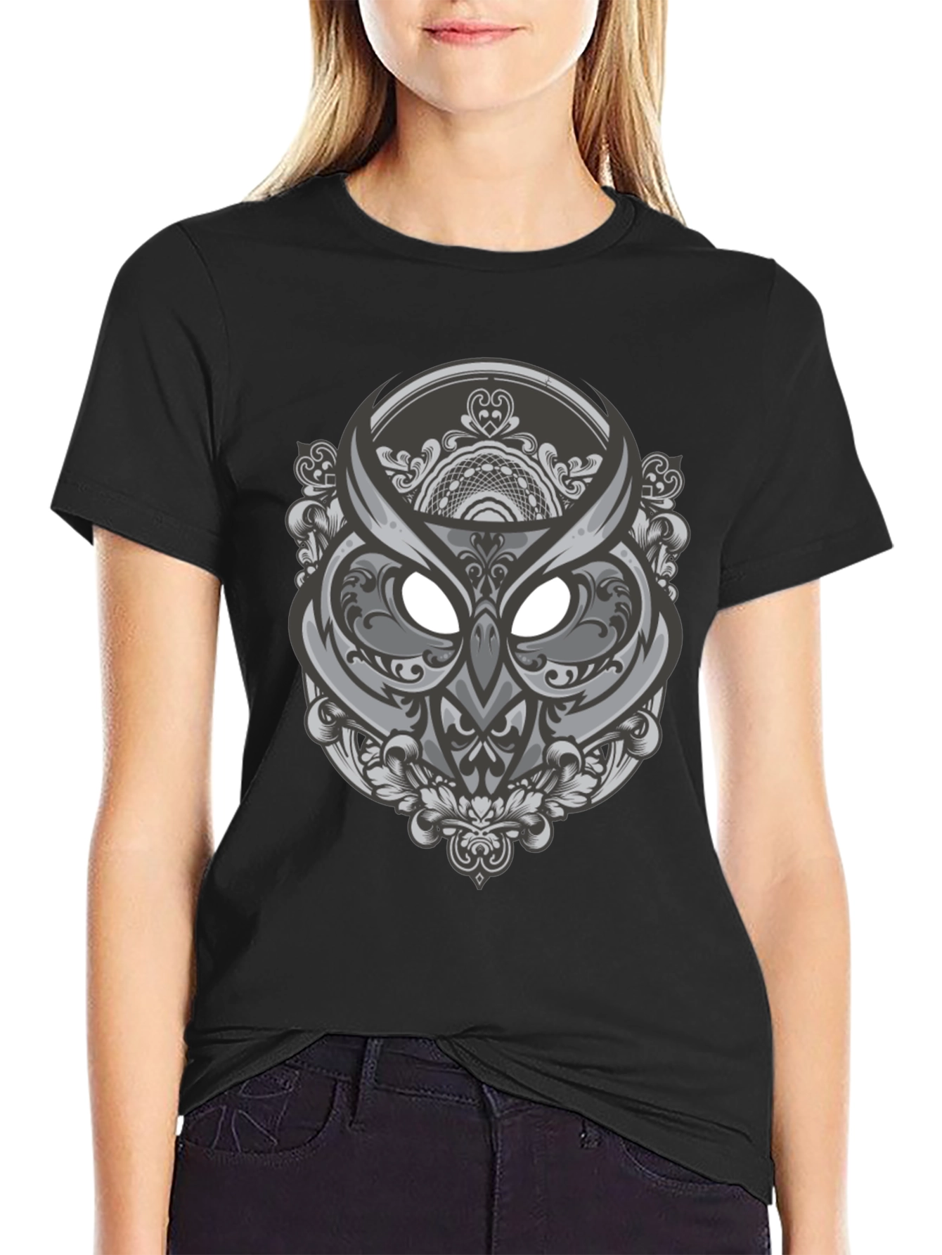 Owl Mandala Graphic Tee - Black