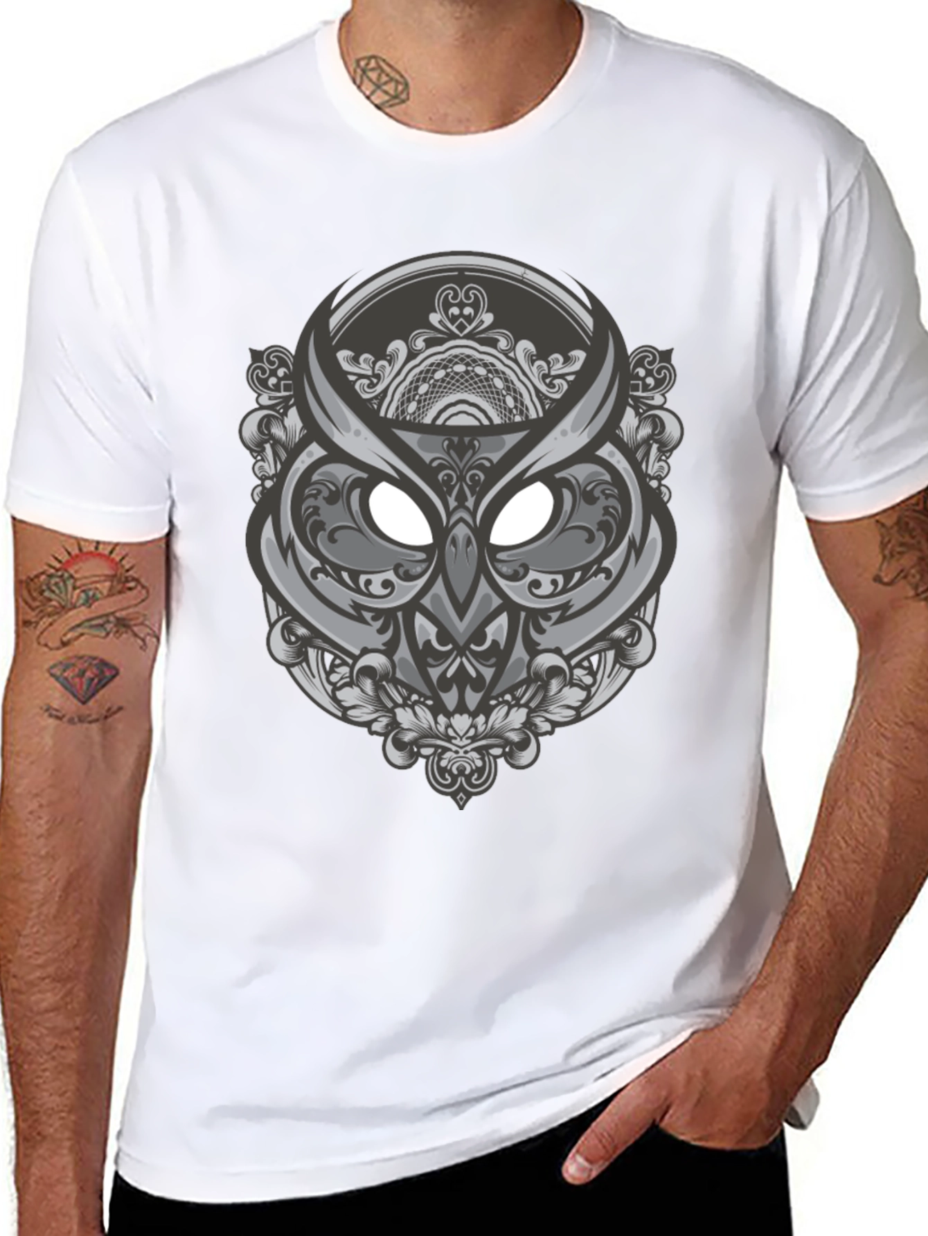 Owl Mandala Graphic Tee - Black