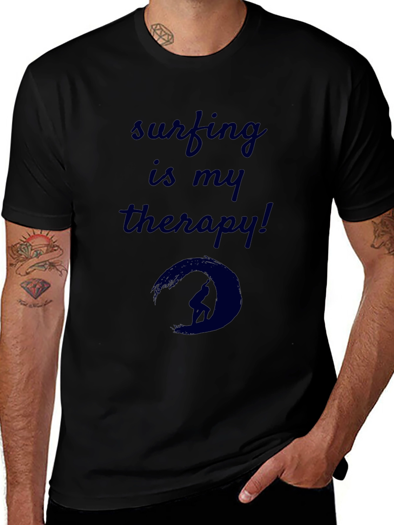 Surfing is My Therapy Black T-Shirt