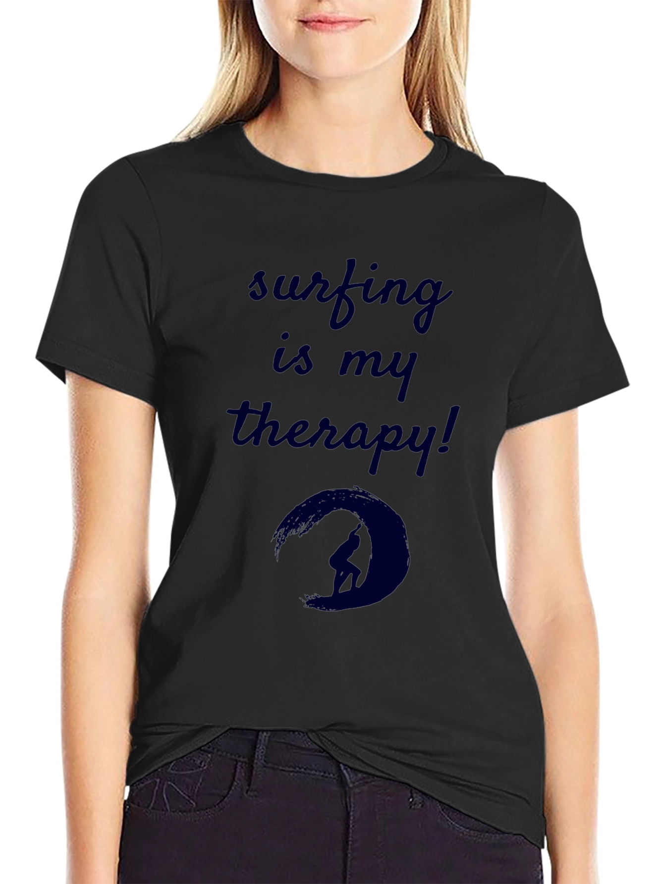 Surfing is My Therapy Black T-Shirt