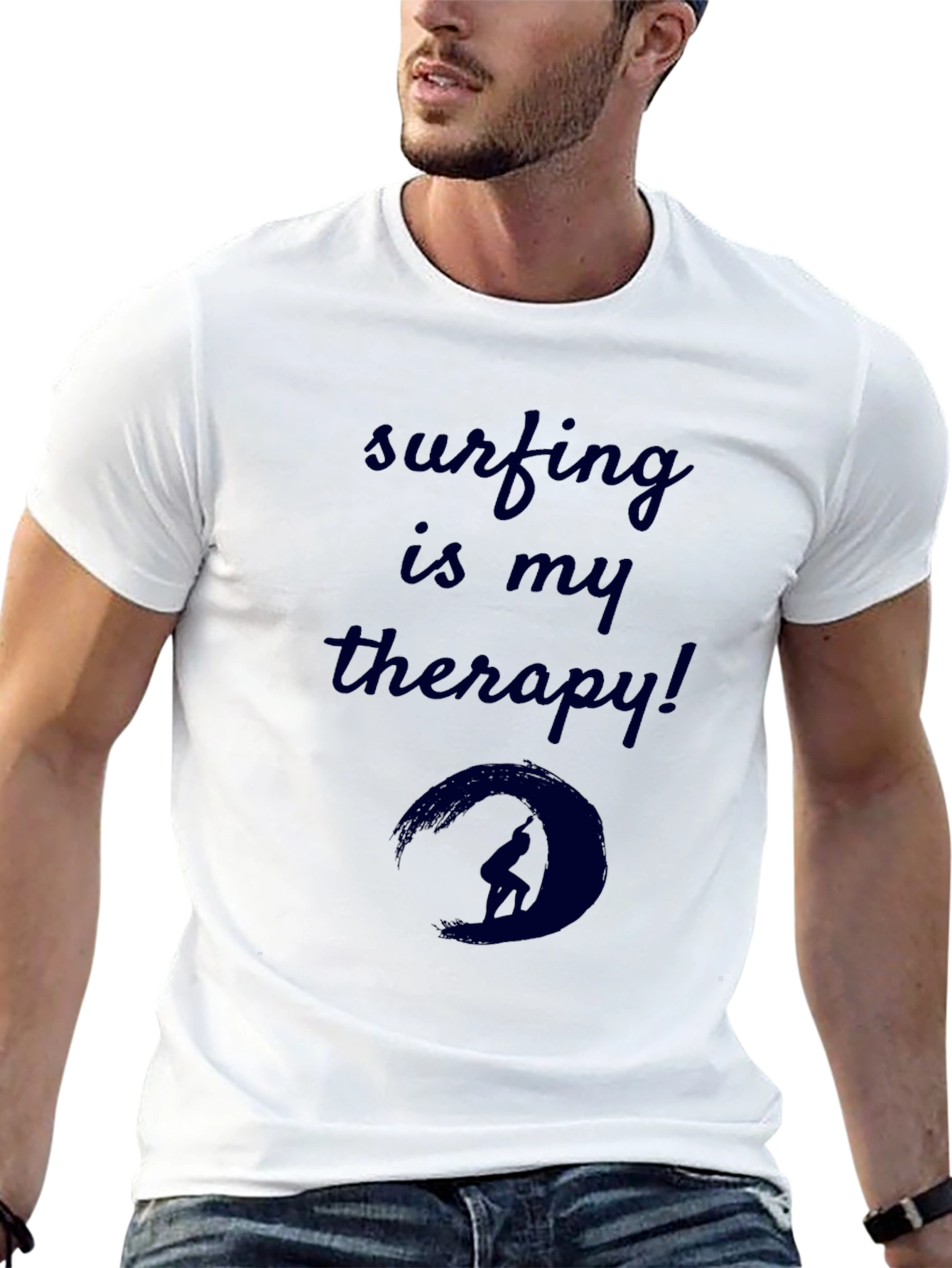 Surfing is My Therapy Black T-Shirt