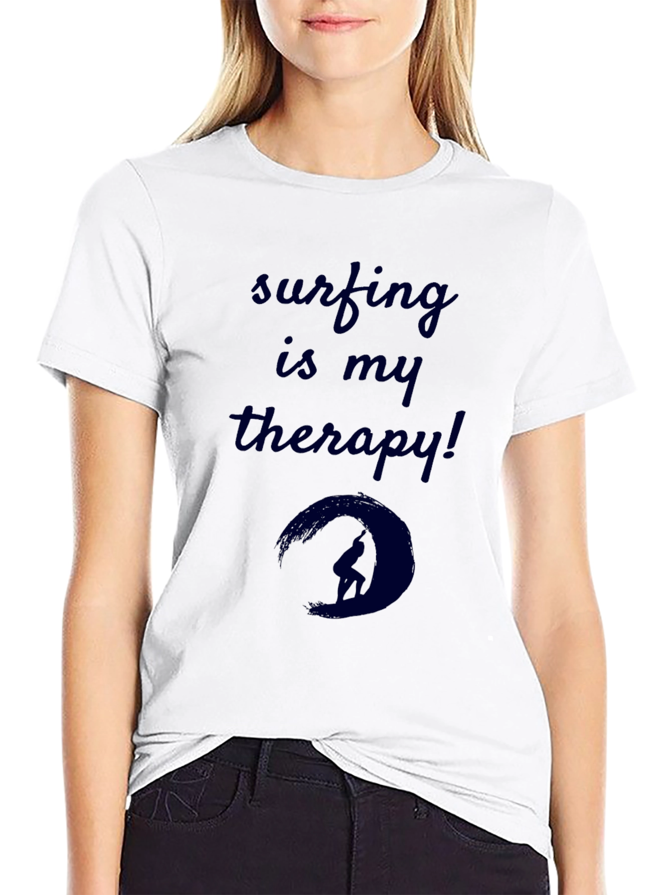 Surfing is My Therapy Black T-Shirt