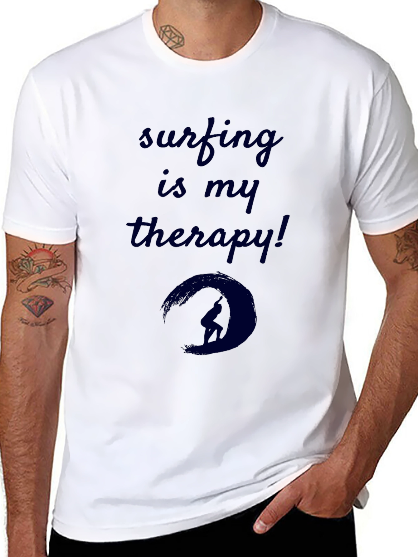Surfing is My Therapy Black T-Shirt