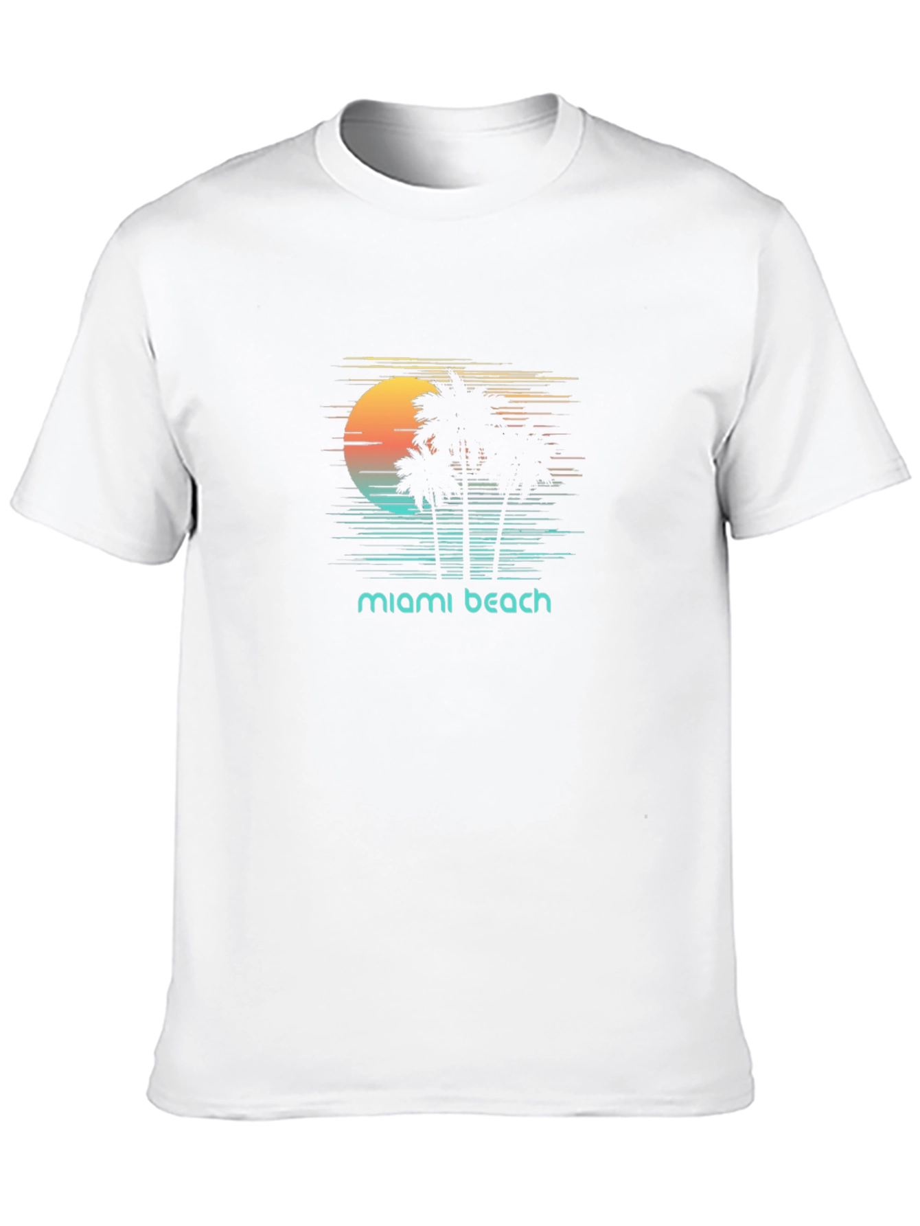 Miami Beach Sunset T-Shirt - Retro Palm Tree Design