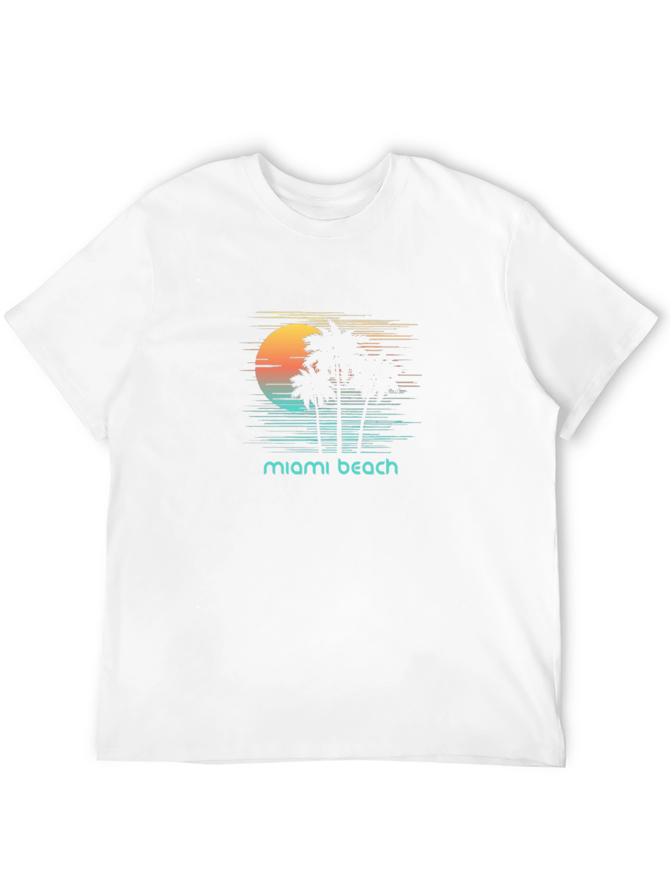 Miami Beach Sunset T-Shirt - Retro Palm Tree Design