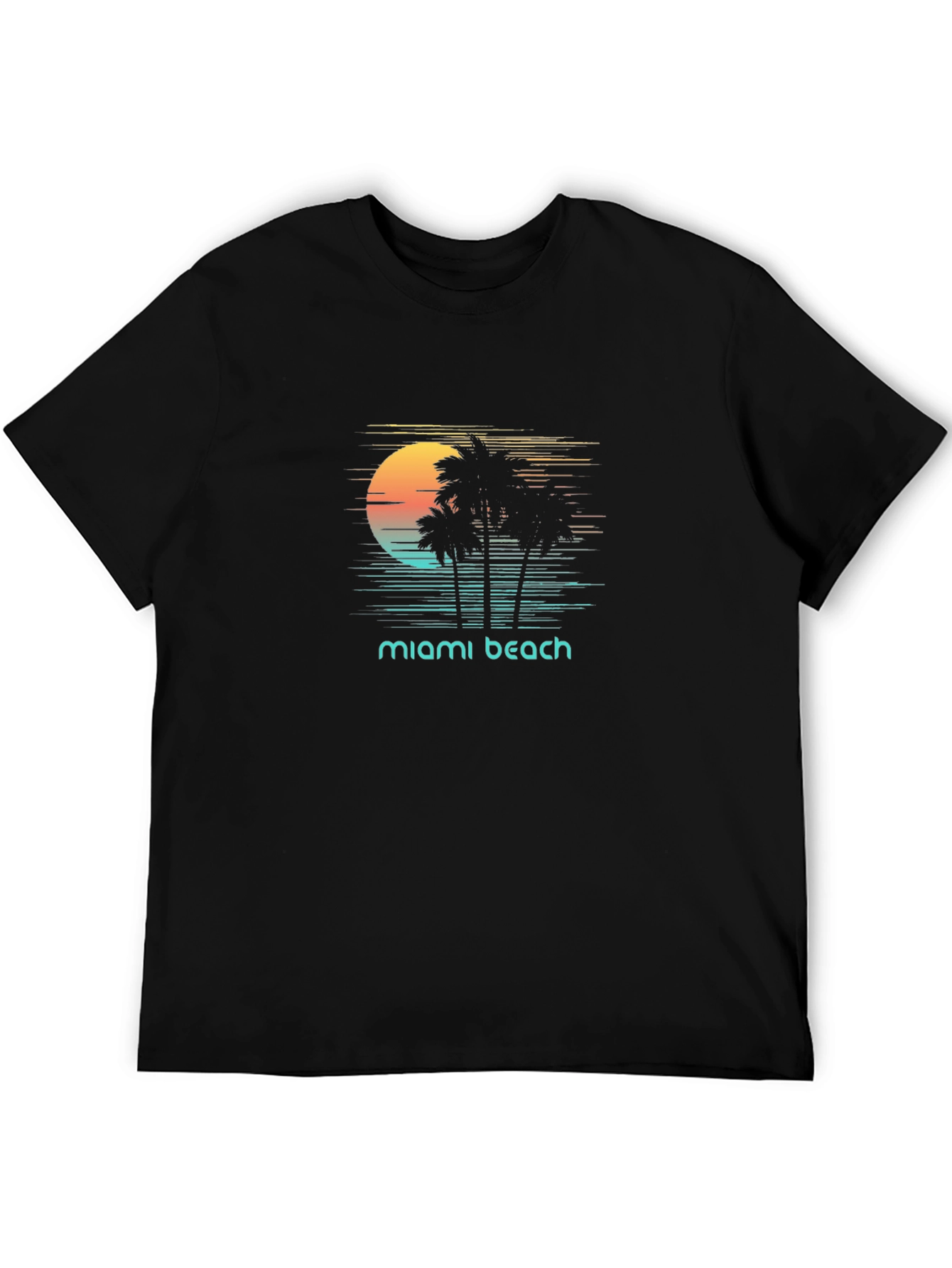 Miami Beach Sunset T-Shirt - Retro Palm Tree Design