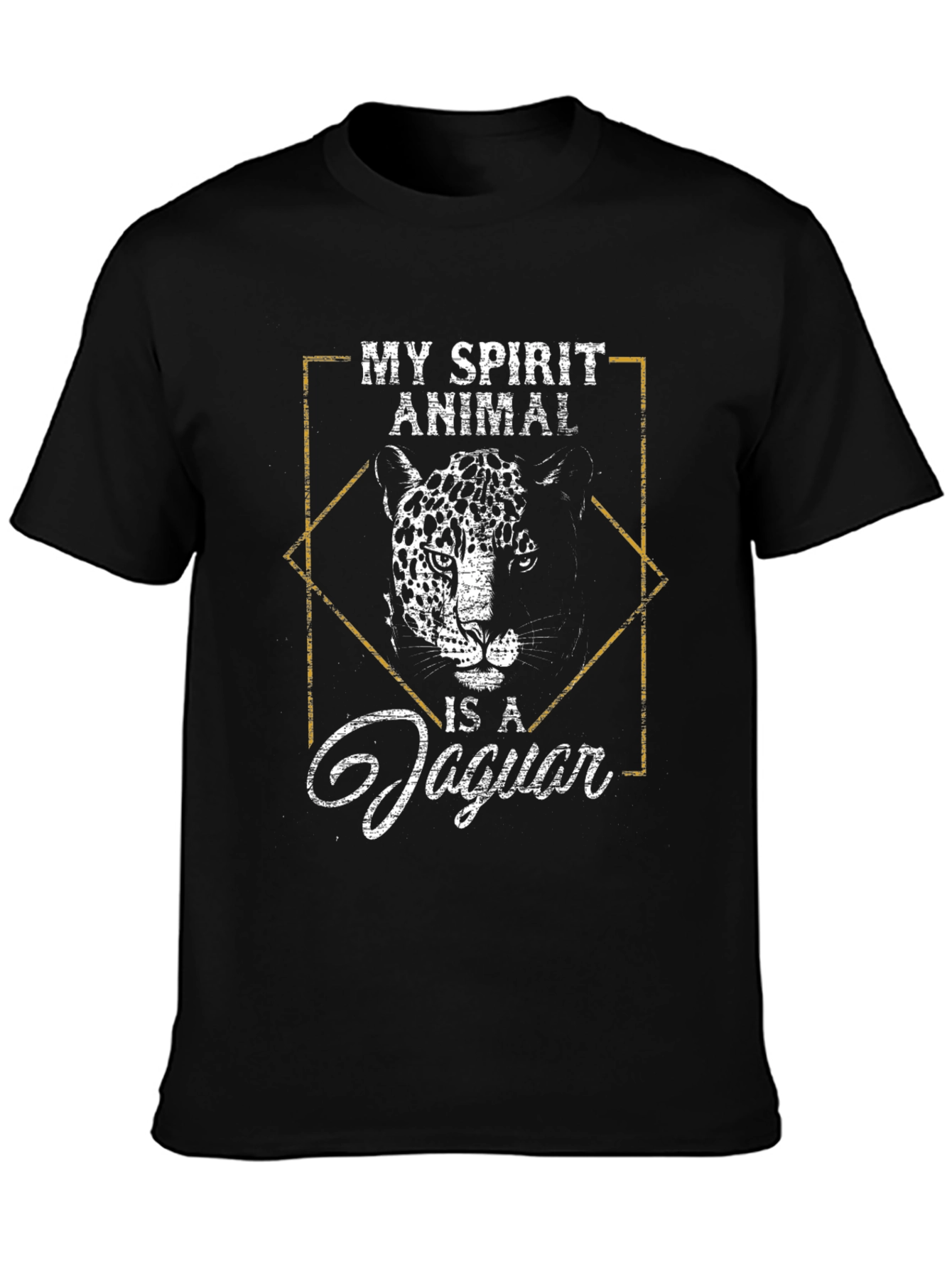 Jaguar Spirit Animal Graphic Tee - Black Cotton T-Shirt