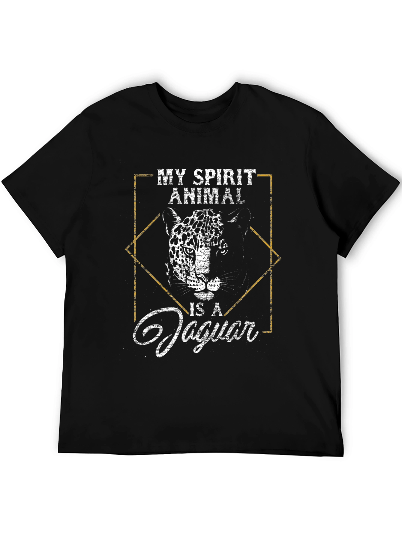 Jaguar Spirit Animal Graphic Tee - Black Cotton T-Shirt