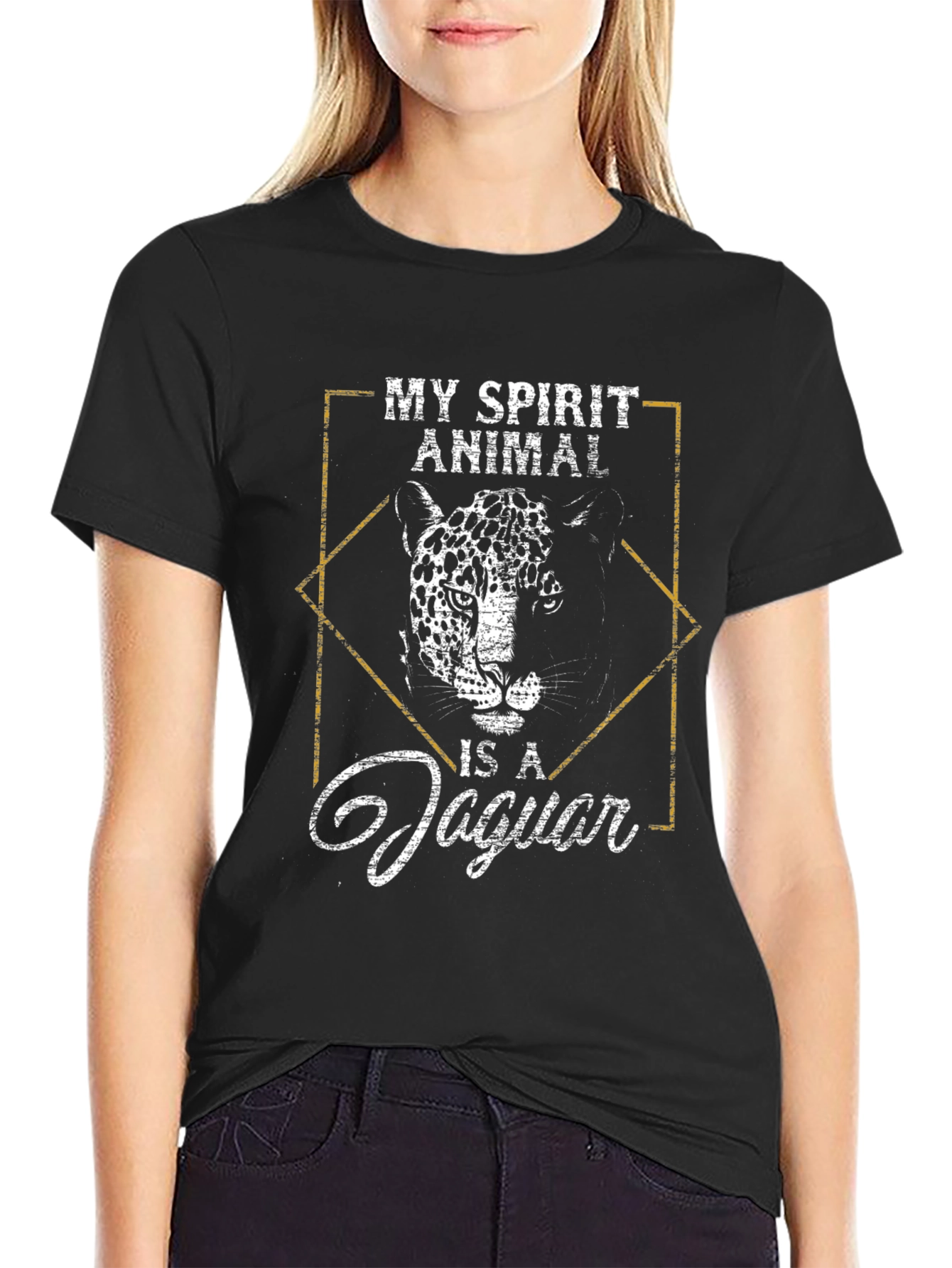 Jaguar Spirit Animal Graphic Tee - Black Cotton T-Shirt