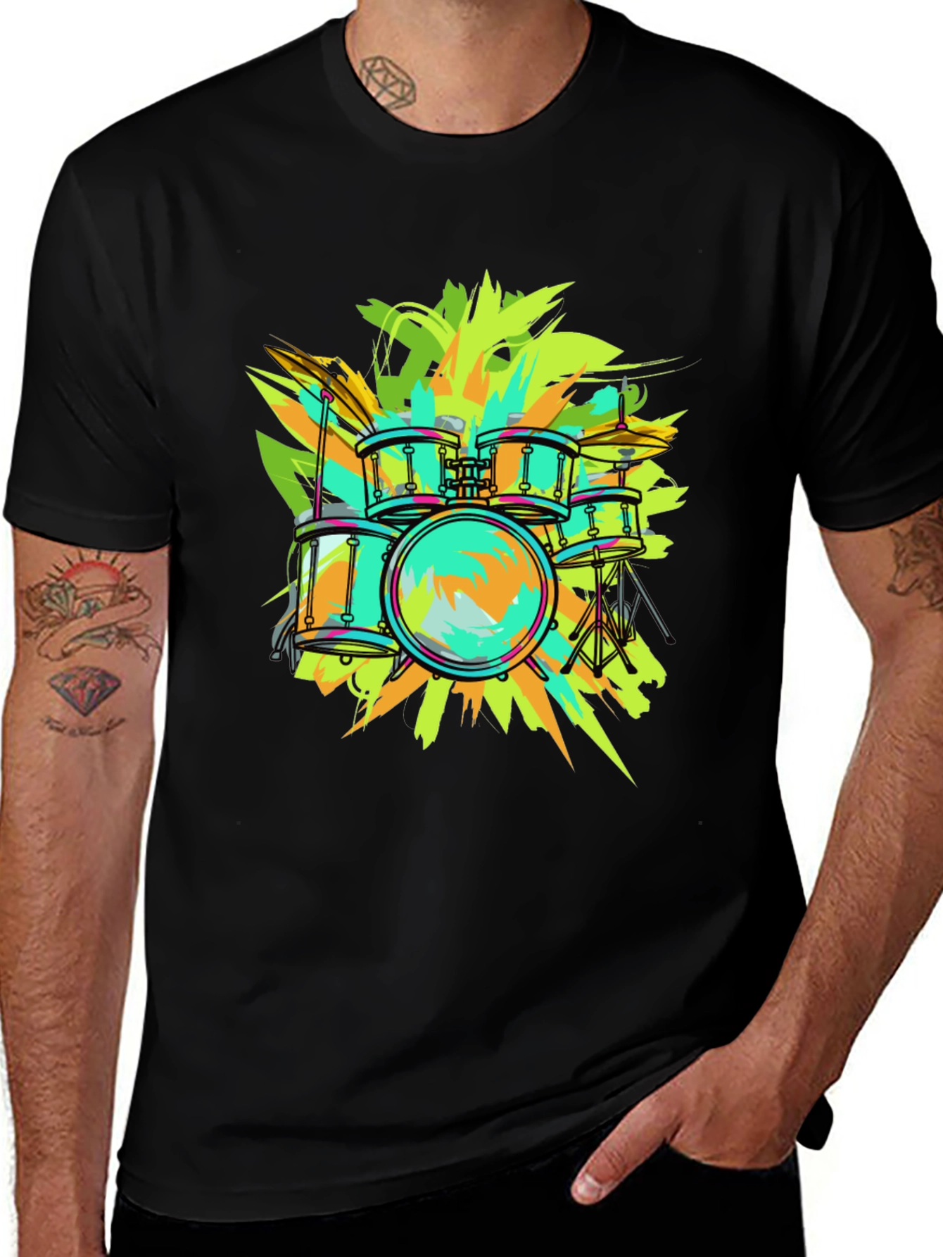 Vibrant Drum Set Graphic Tee - Music Lover T-Shirt