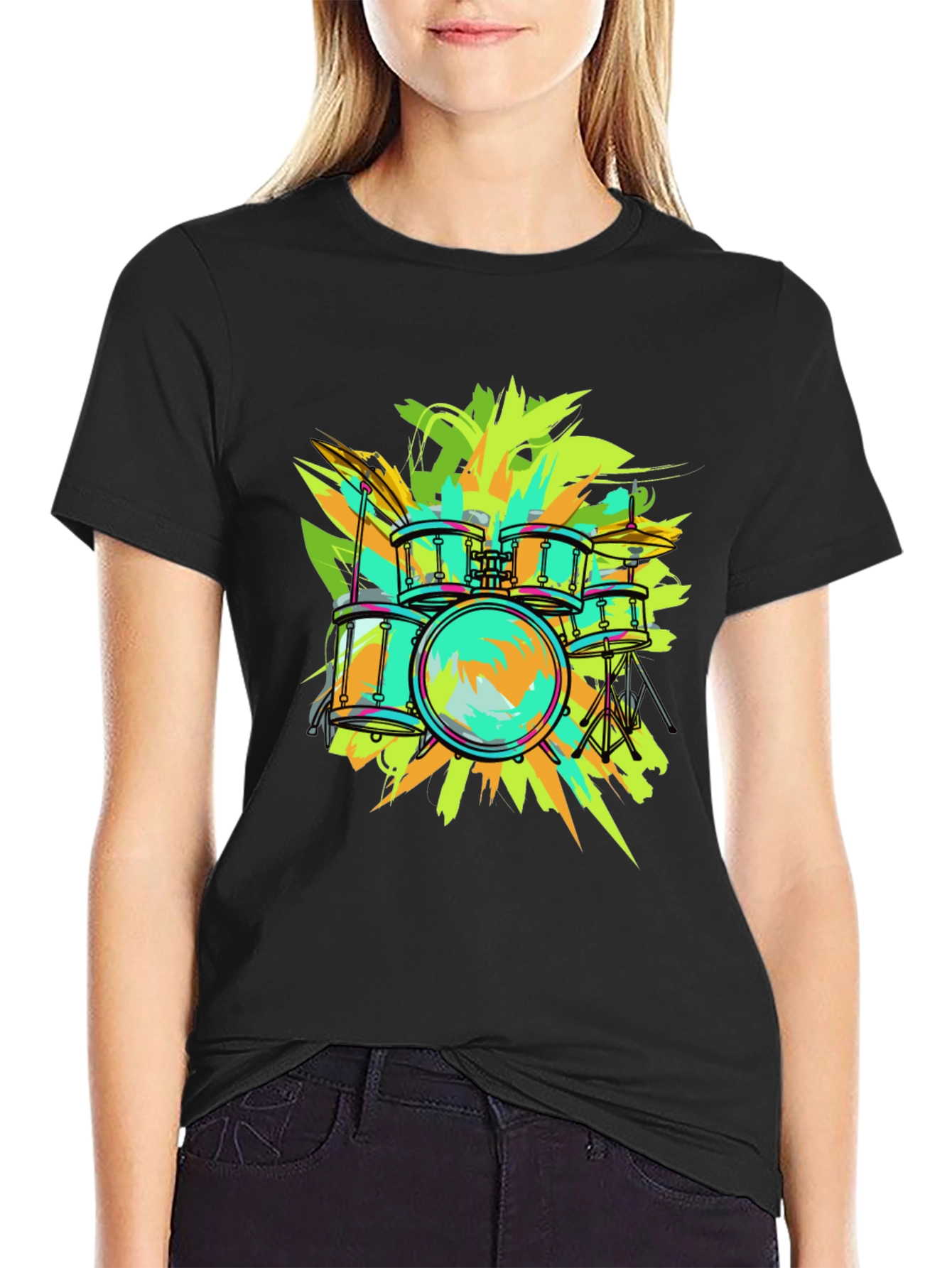 Vibrant Drum Set Graphic Tee - Music Lover T-Shirt