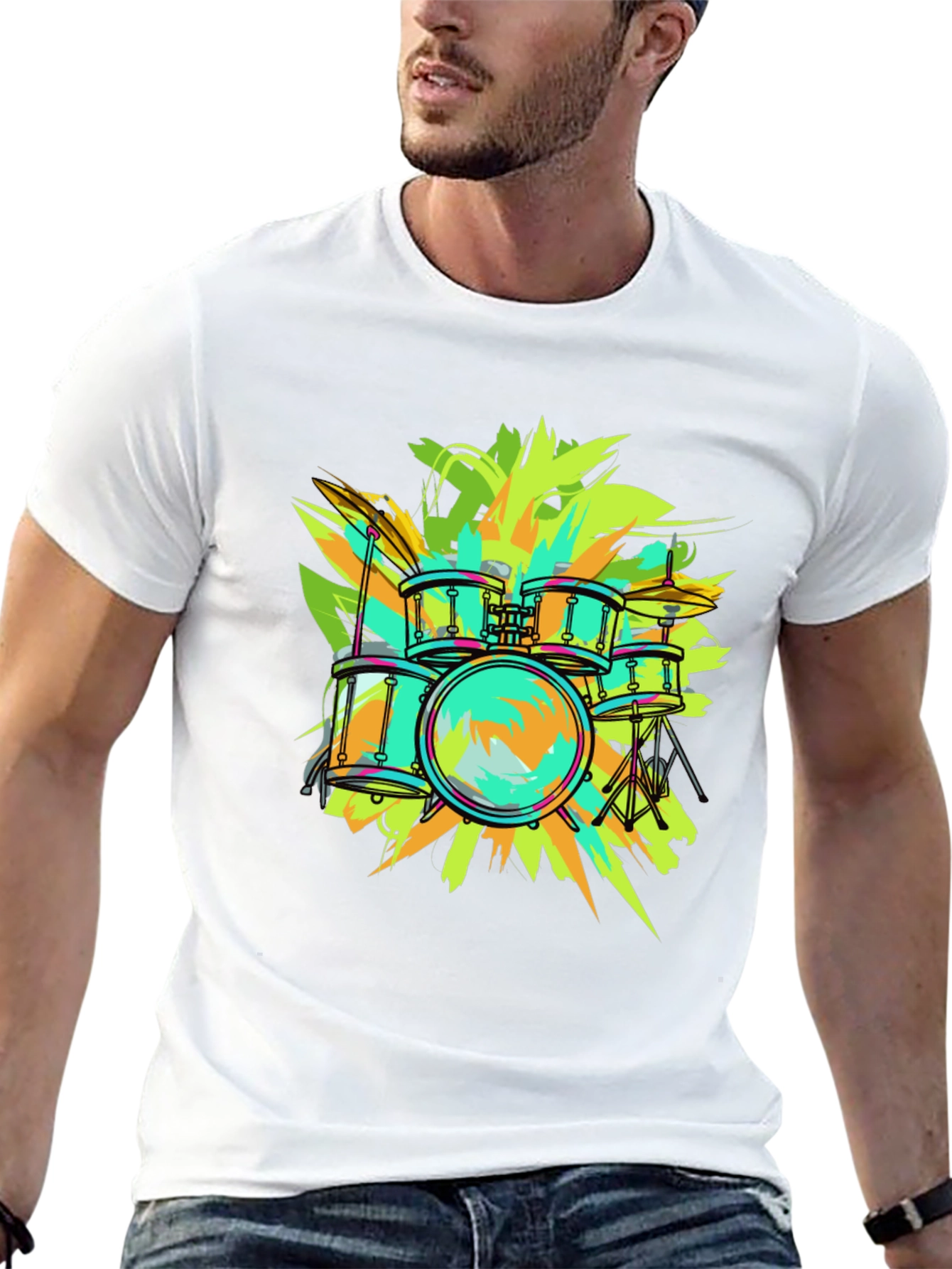 Vibrant Drum Set Graphic Tee - Music Lover T-Shirt