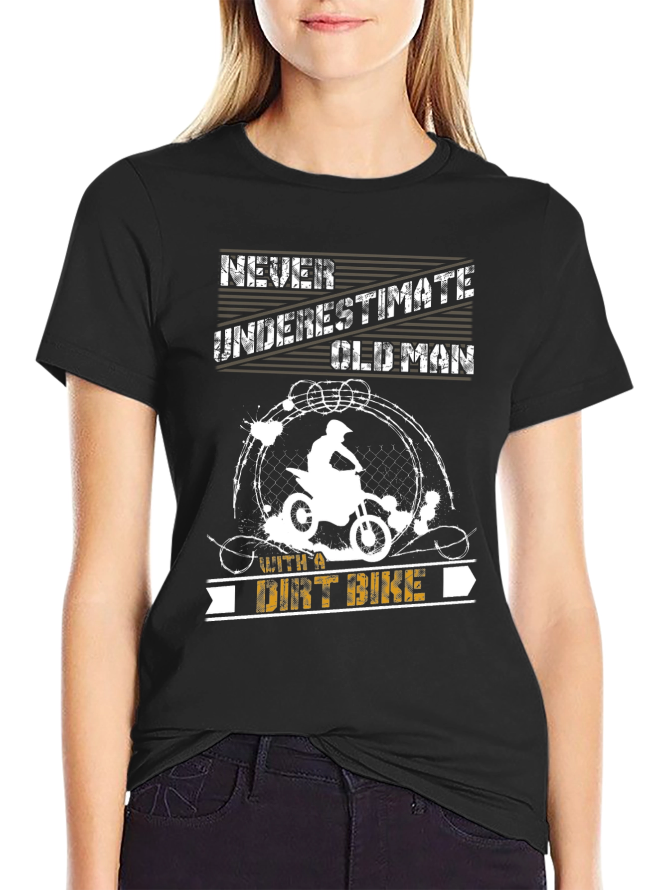 Never Underestimate Old Man with Dirt Bike T-Shirt