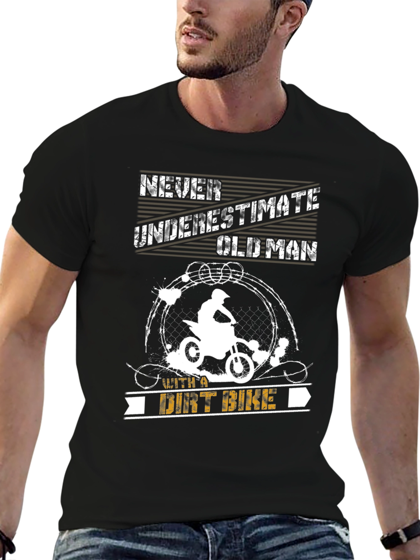 Never Underestimate Old Man with Dirt Bike T-Shirt
