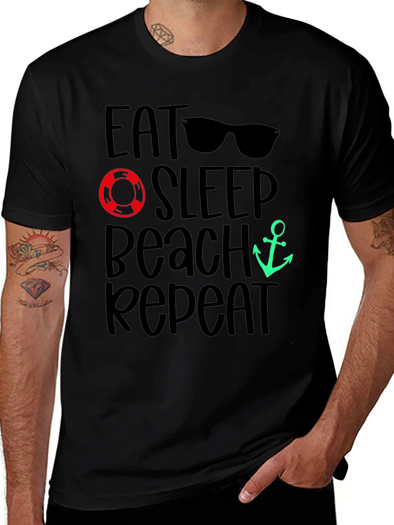 Eat Sleep Beach Repeat Black T-Shirt