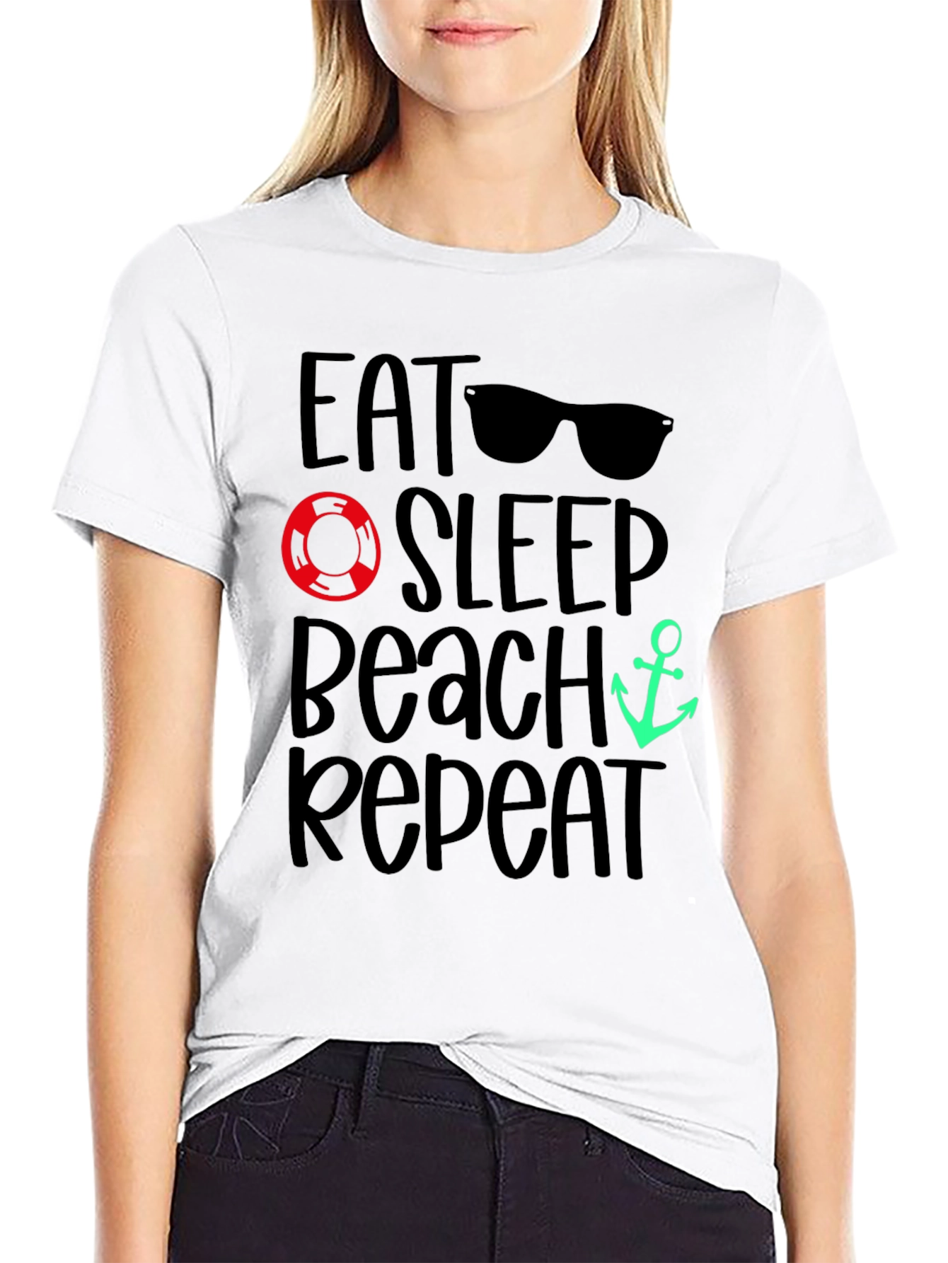 Eat Sleep Beach Repeat Black T-Shirt
