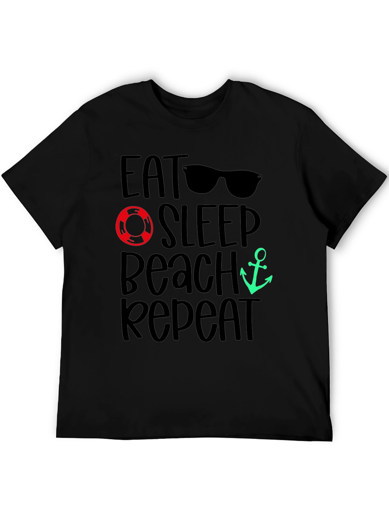 Eat Sleep Beach Repeat Black T-Shirt