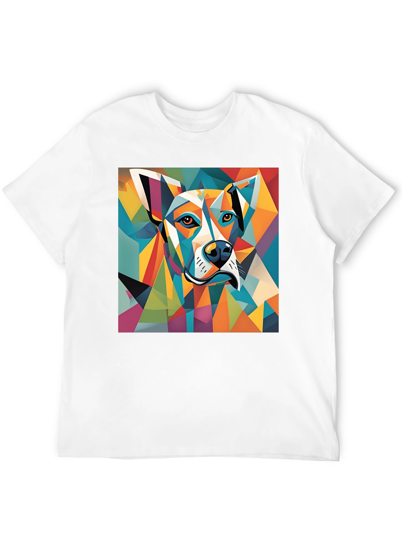 Geometric Dog Graphic Tee - Modern Art Style Shirt