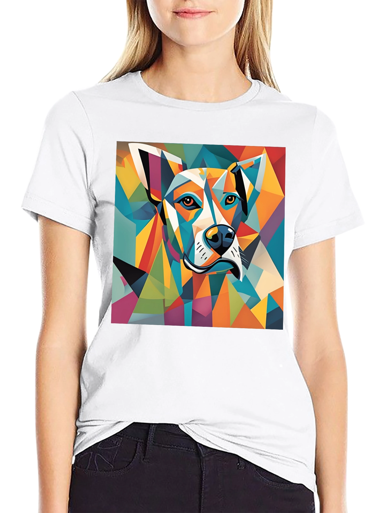 Geometric Dog Graphic Tee - Modern Art Style Shirt