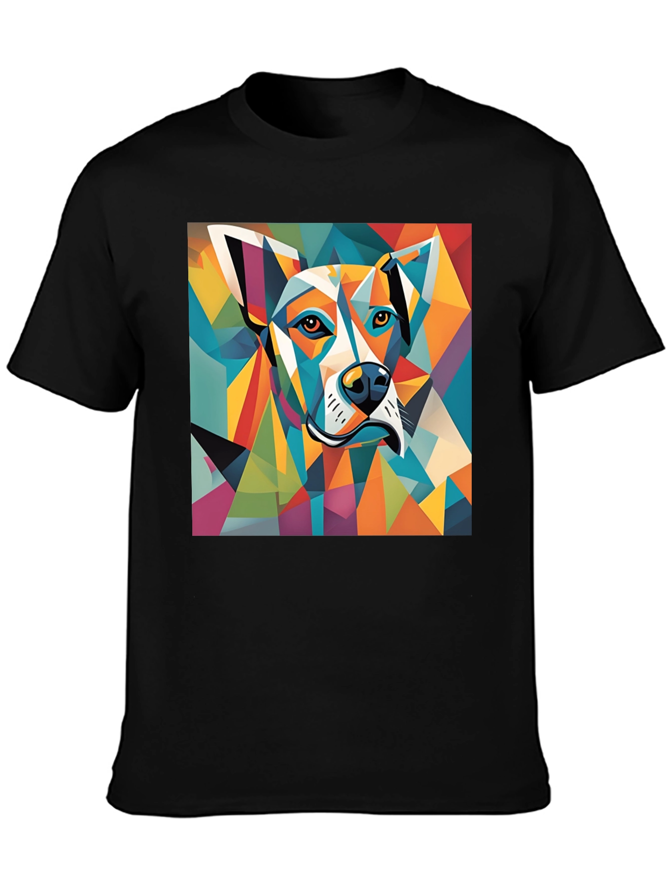 Geometric Dog Graphic Tee - Modern Art Style Shirt