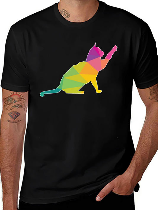Geometric Cat Graphic T-Shirt - Modern Art Tee