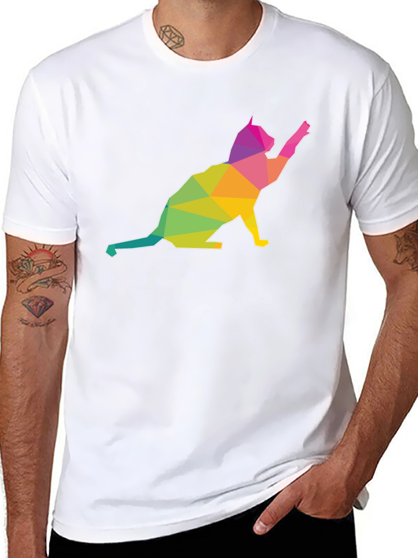 Geometric Cat Graphic T-Shirt - Modern Art Tee