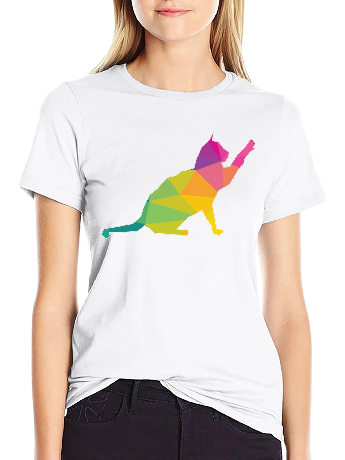 Geometric Cat Graphic T-Shirt - Modern Art Tee