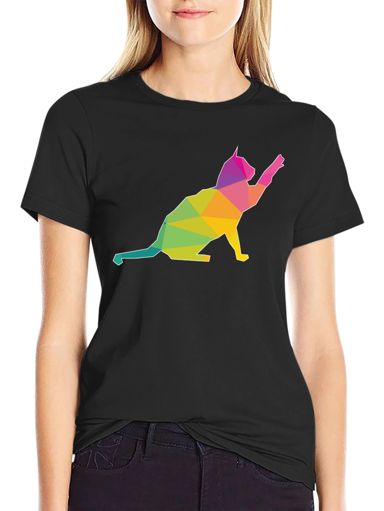 Geometric Cat Graphic T-Shirt - Modern Art Tee