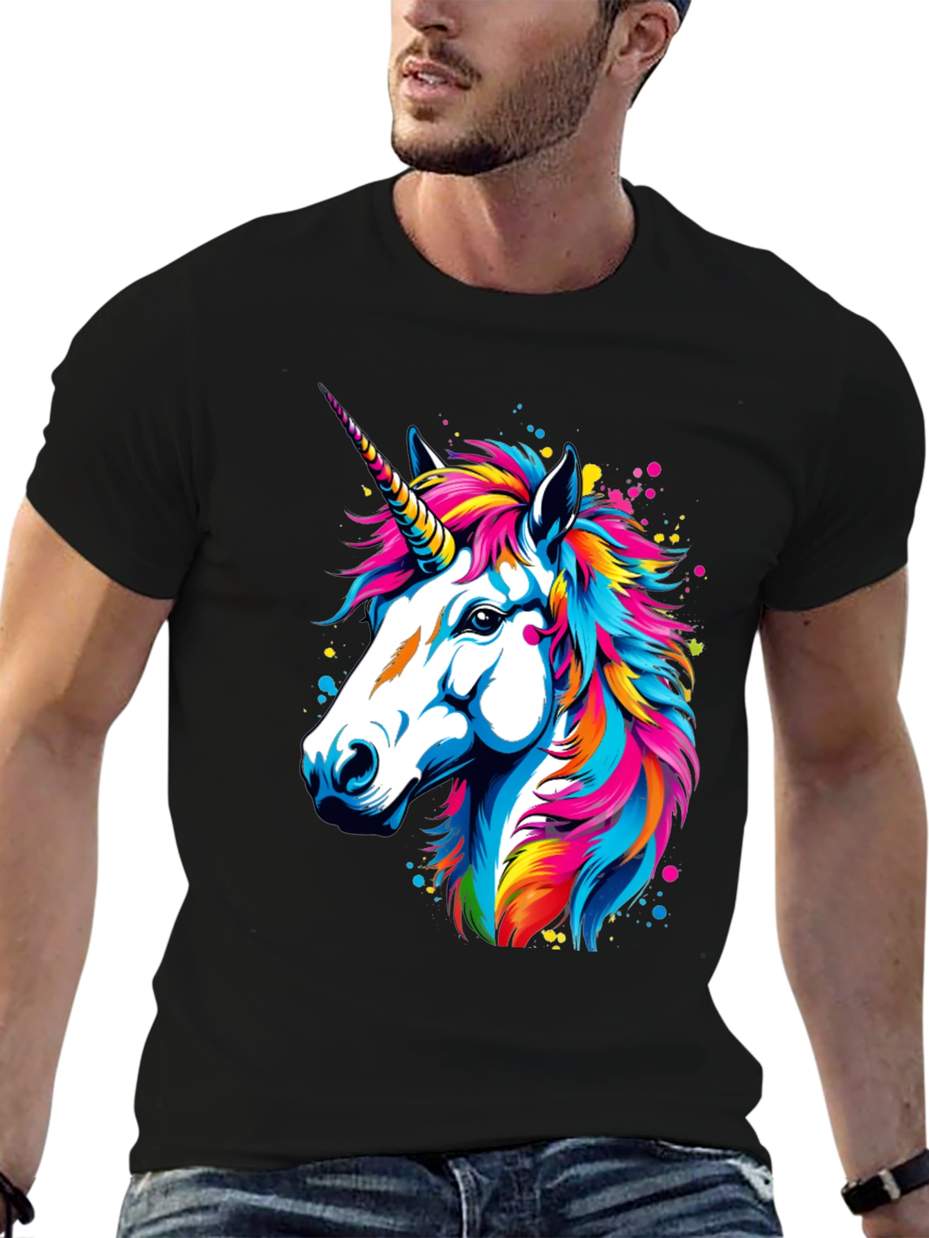 Unicorn Graphic Print Black T-Shirt