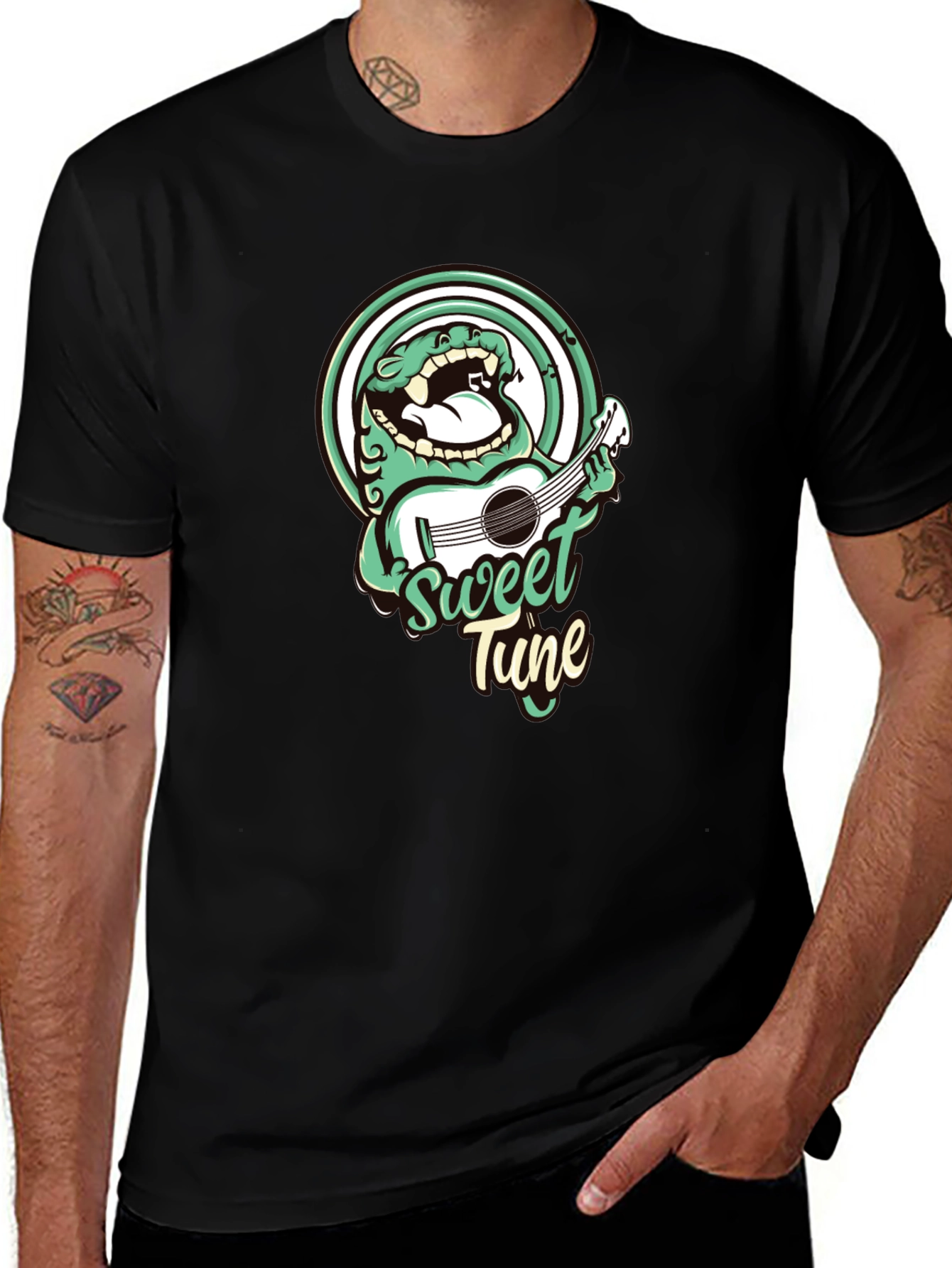 Sweet Tune Graphic Tee - Black Cotton T-Shirt