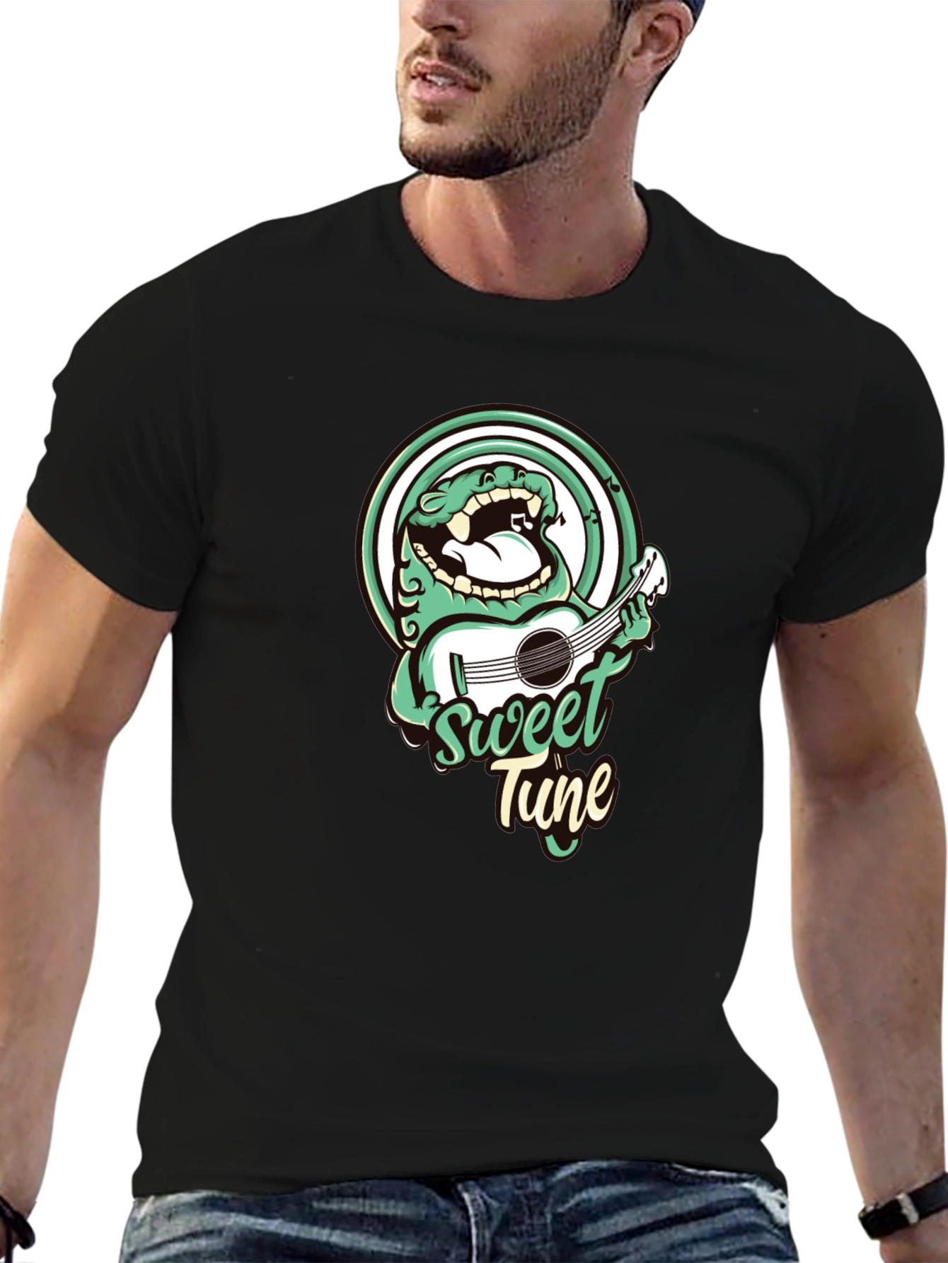 Sweet Tune Graphic Tee - Black Cotton T-Shirt