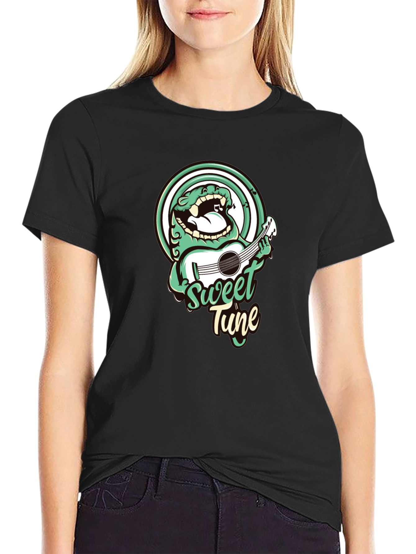 Sweet Tune Graphic Tee - Black Cotton T-Shirt