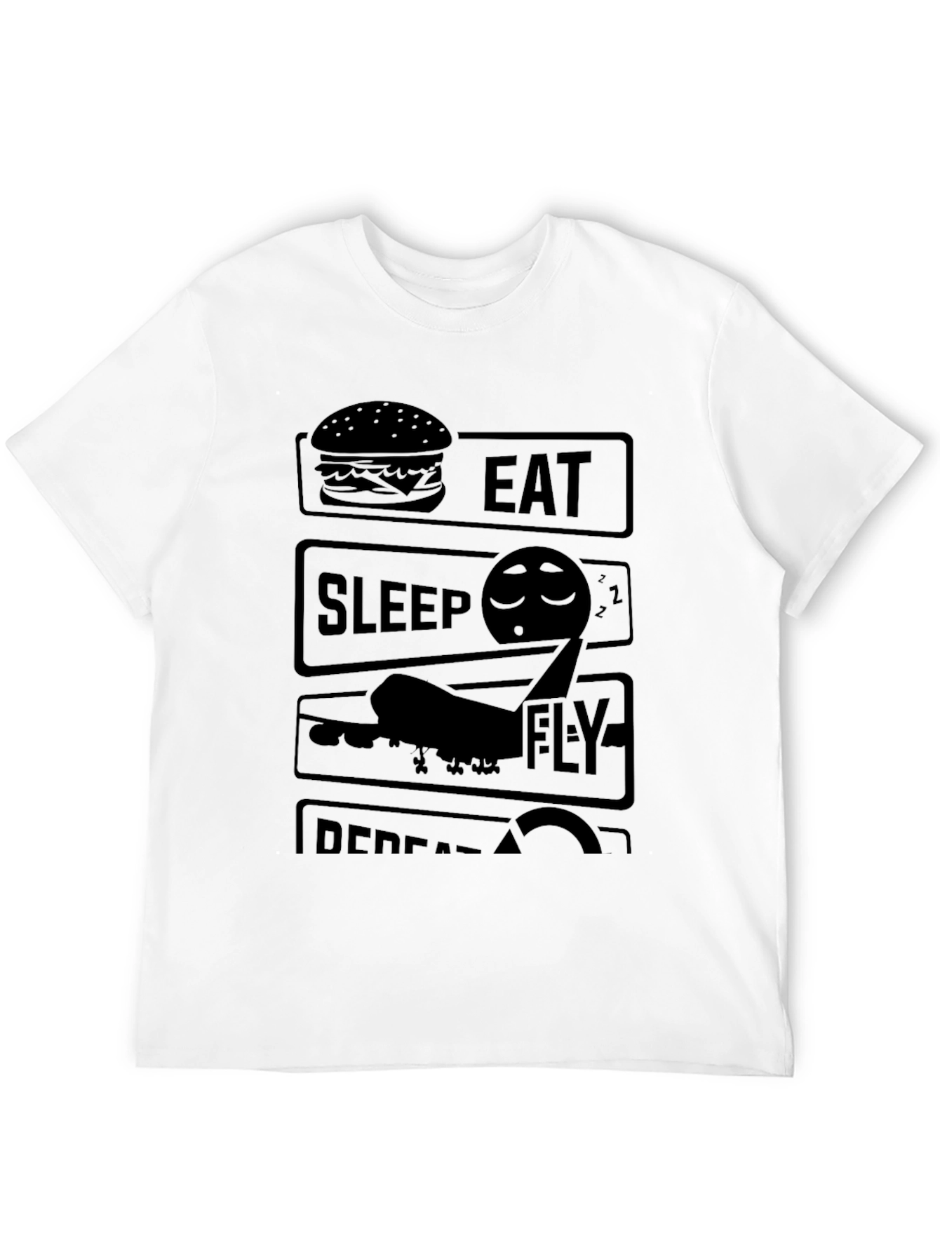 Eat Sleep Fly Repeat Graphic T-Shirt - Black