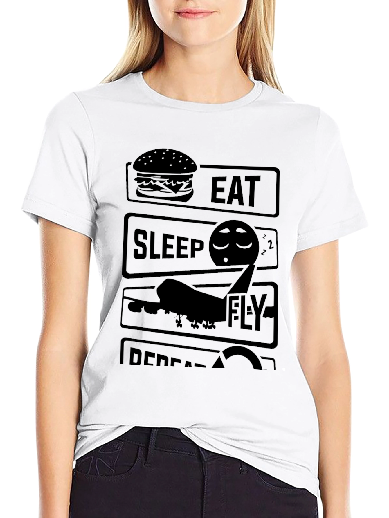 Eat Sleep Fly Repeat Graphic T-Shirt - Black