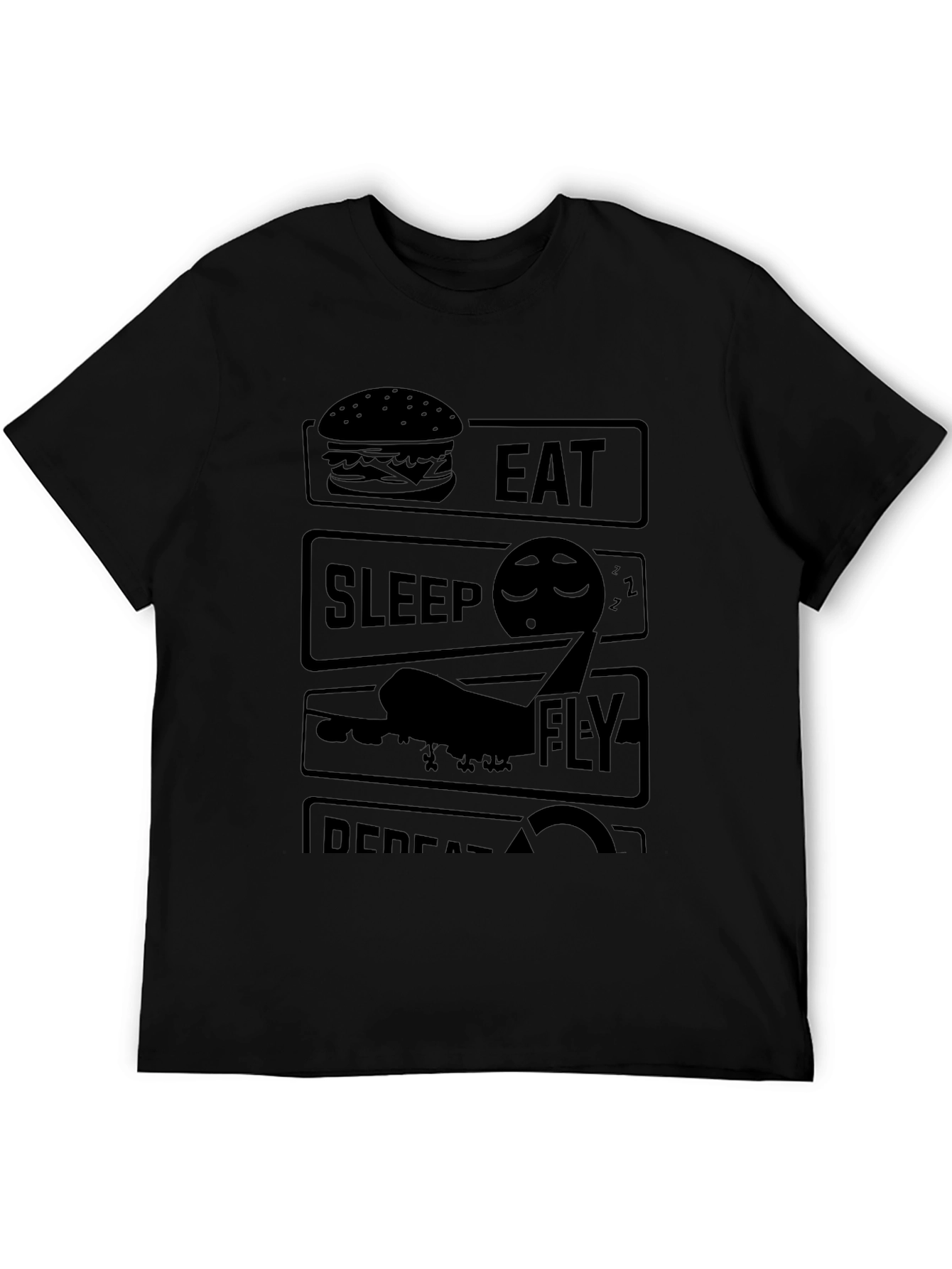 Eat Sleep Fly Repeat Graphic T-Shirt - Black