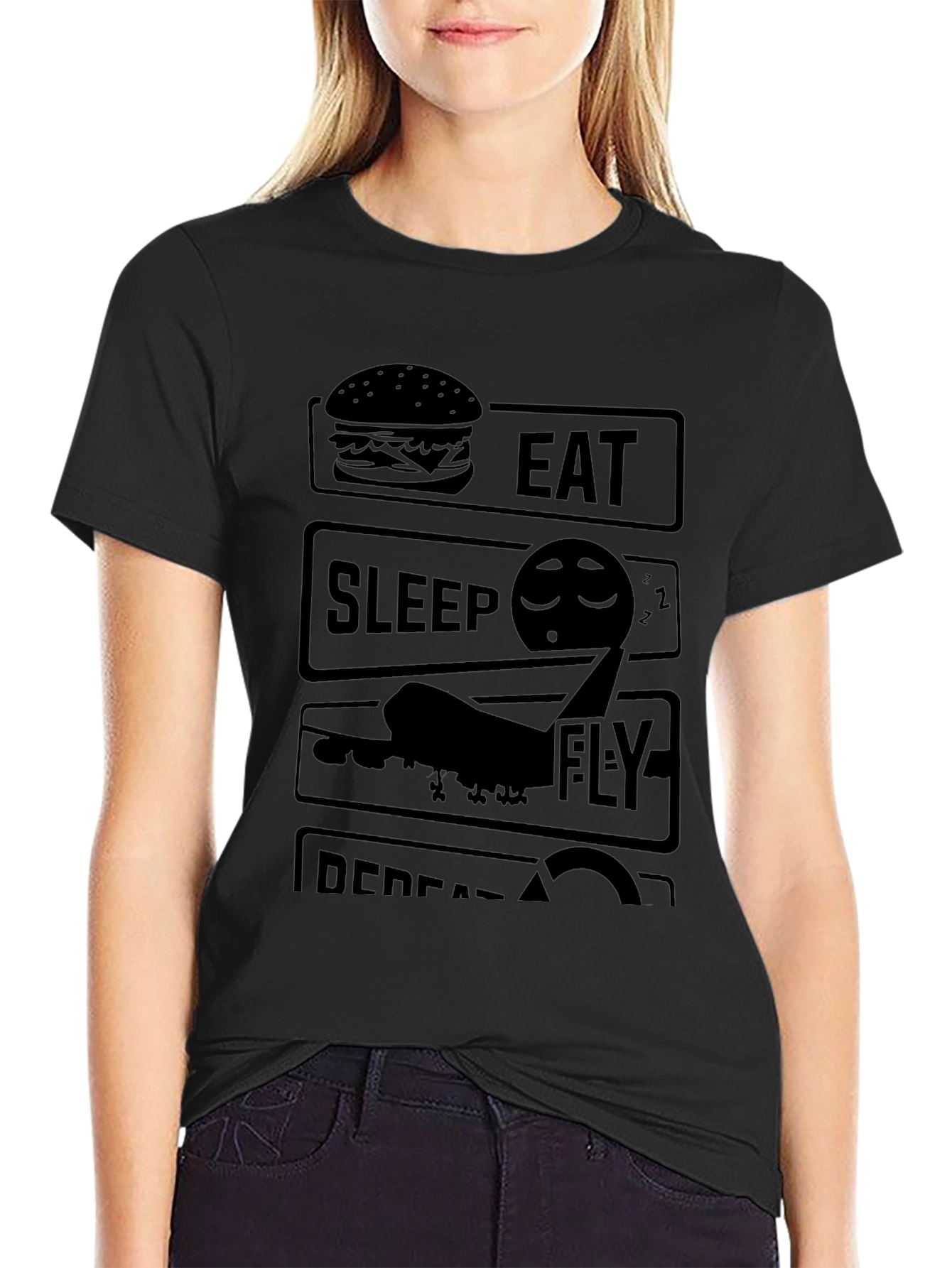 Eat Sleep Fly Repeat Graphic T-Shirt - Black
