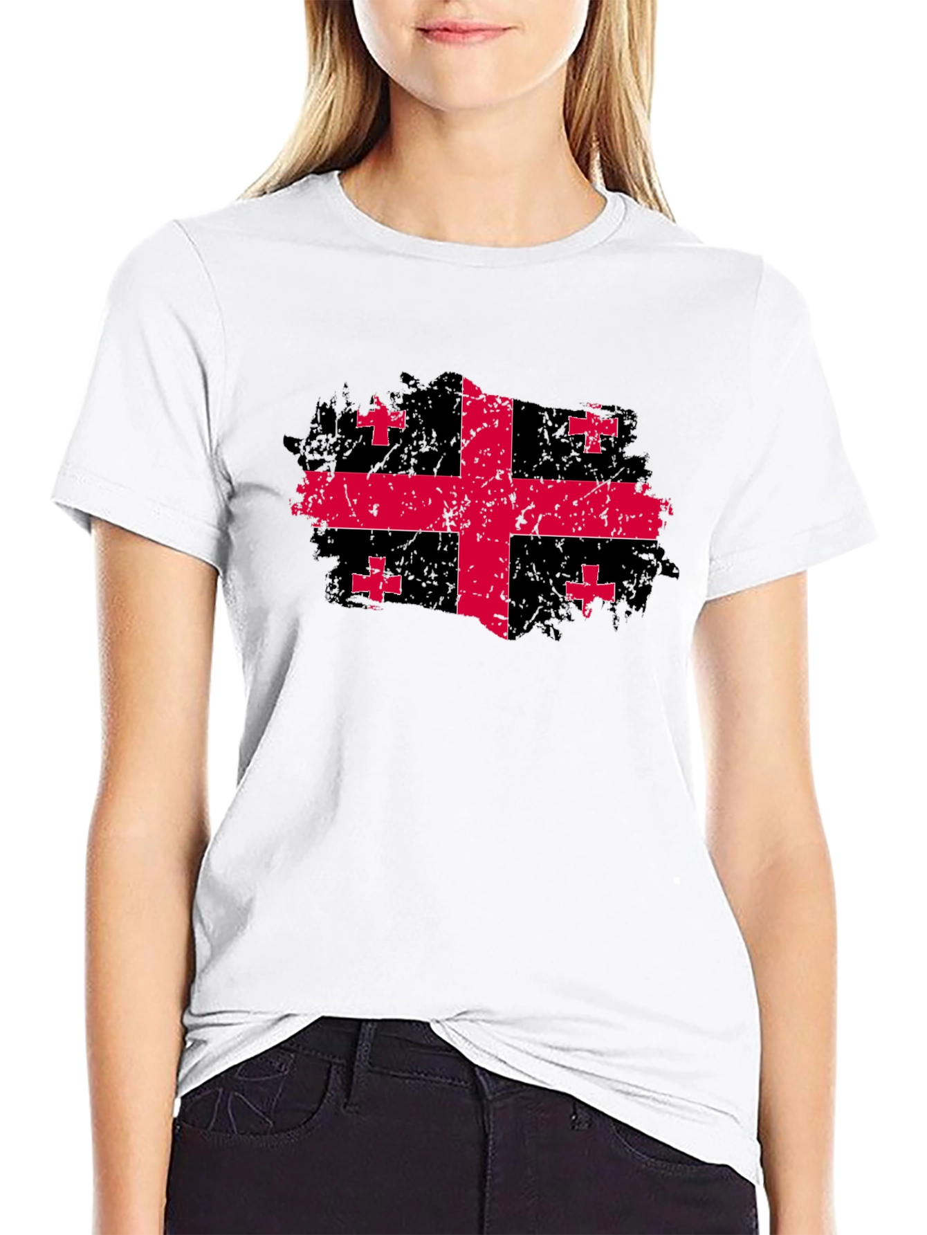Georgia Flag Grunge Style Black T-Shirt