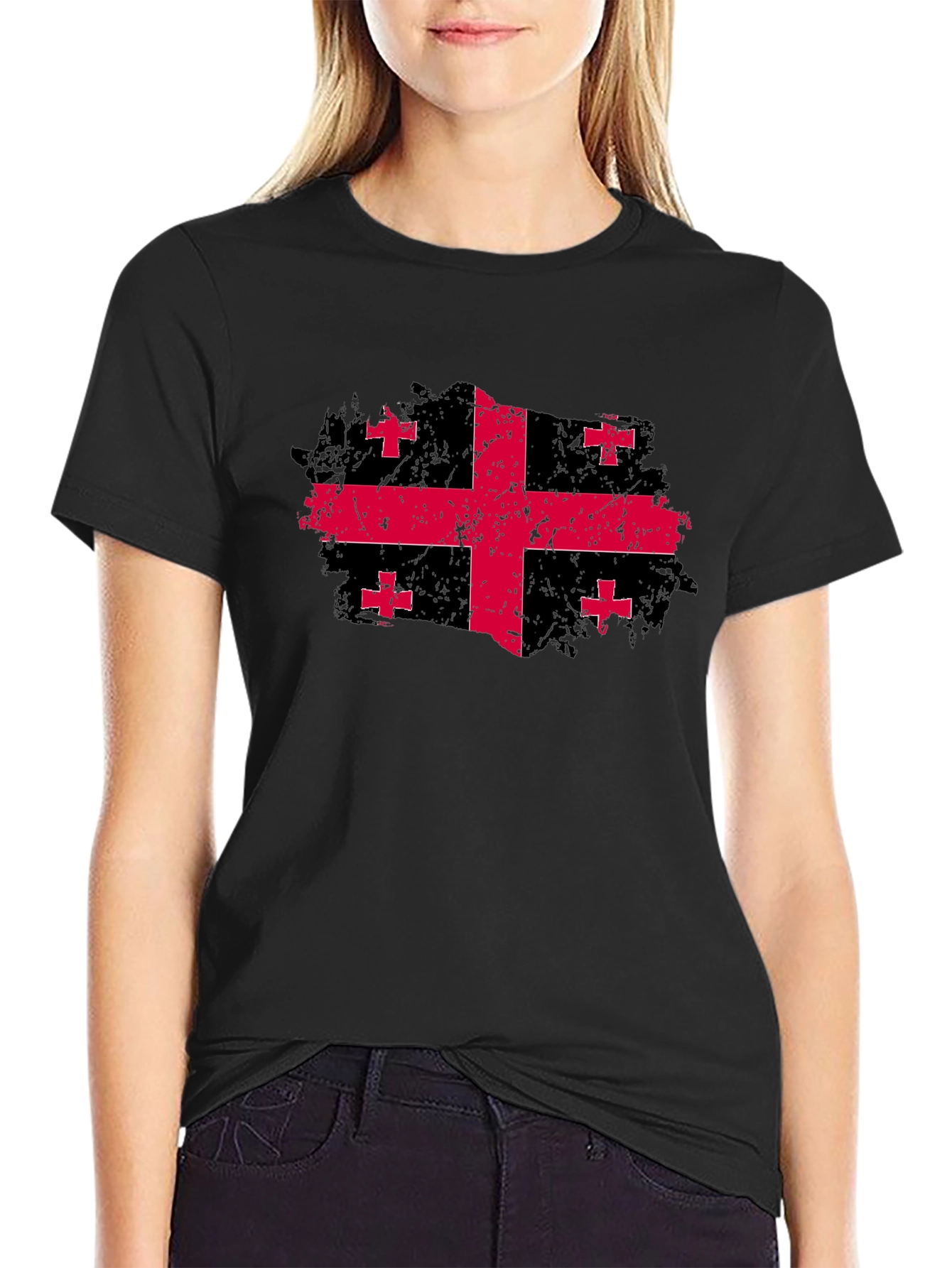 Georgia Flag Grunge Style Black T-Shirt
