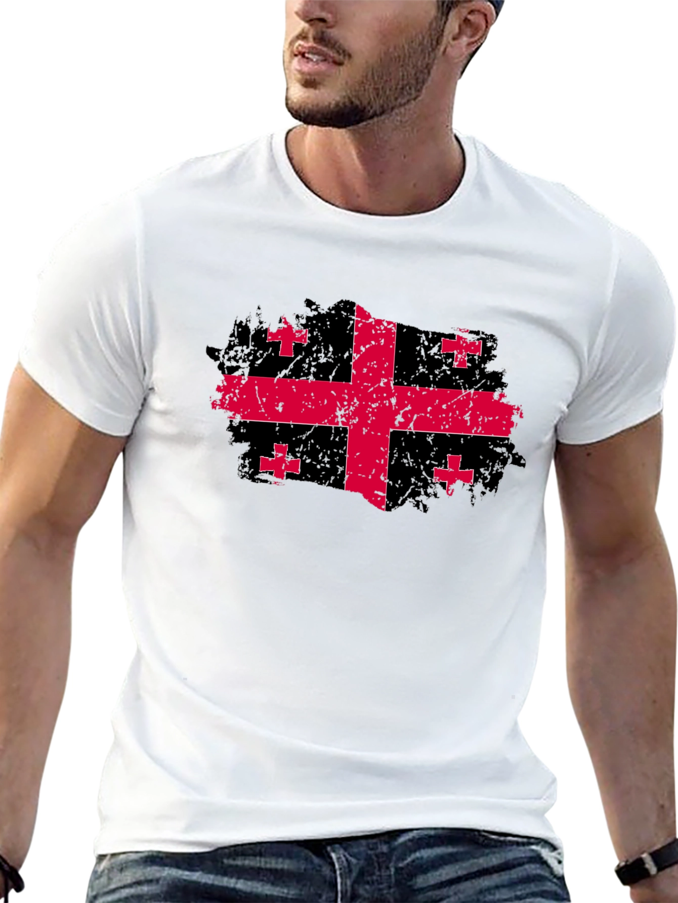 Georgia Flag Grunge Style Black T-Shirt