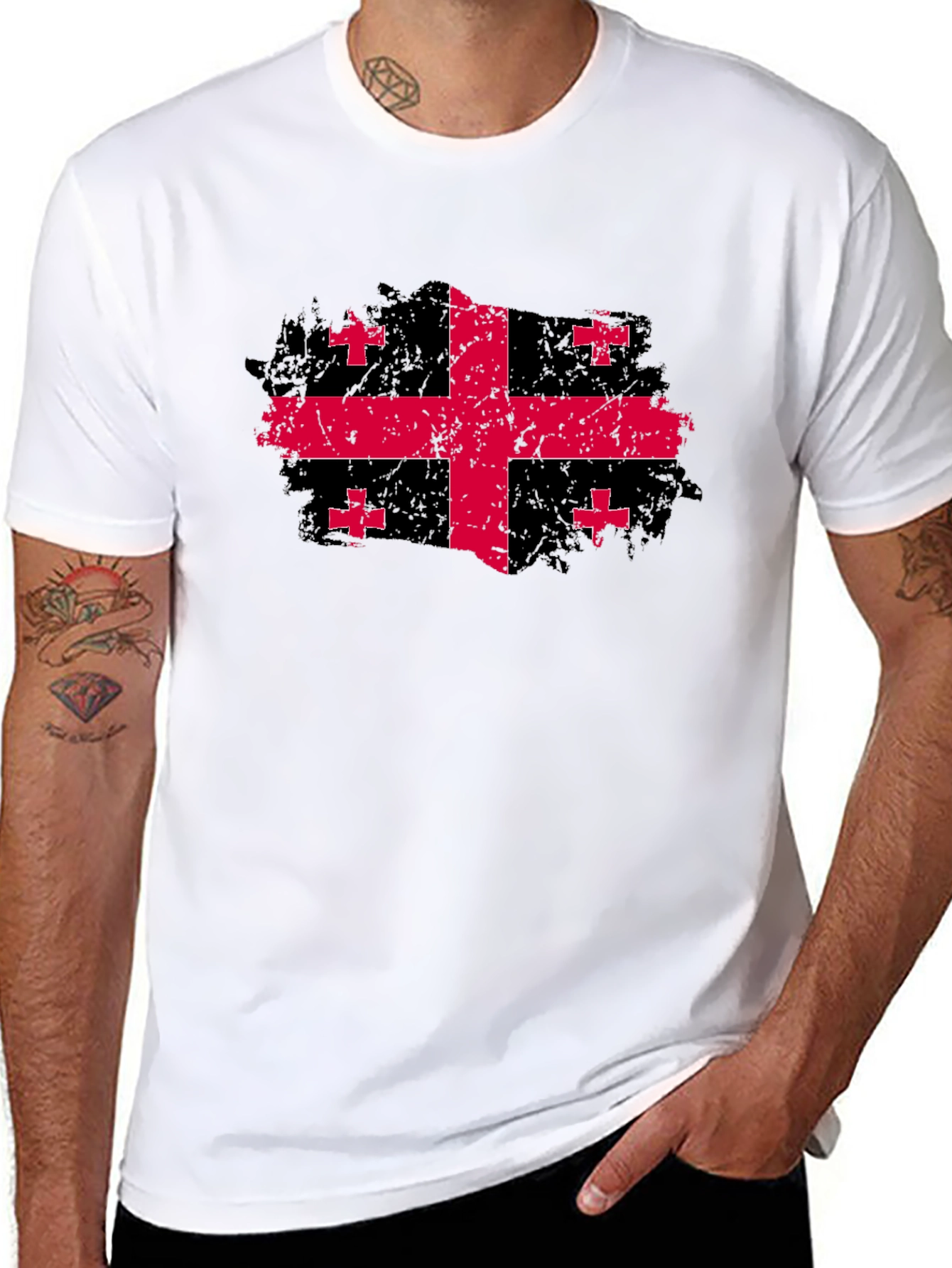 Georgia Flag Grunge Style Black T-Shirt