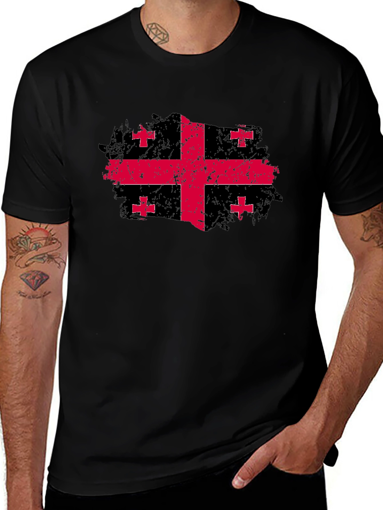 Georgia Flag Grunge Style Black T-Shirt
