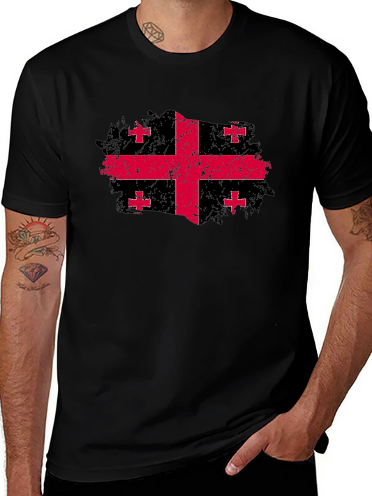 Georgia Flag Grunge Style Black T-Shirt