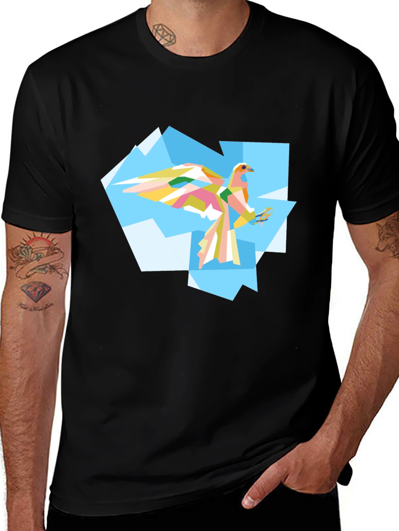 Geometric Bird Graphic Tee - Mens Black T-Shirt