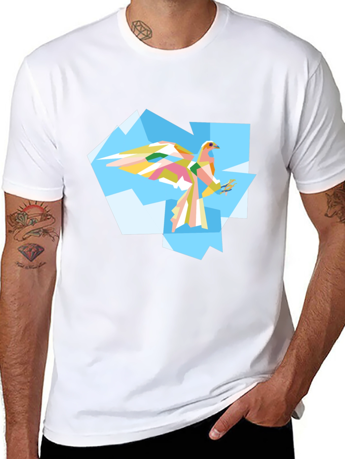 Geometric Bird Graphic Tee - Mens Black T-Shirt