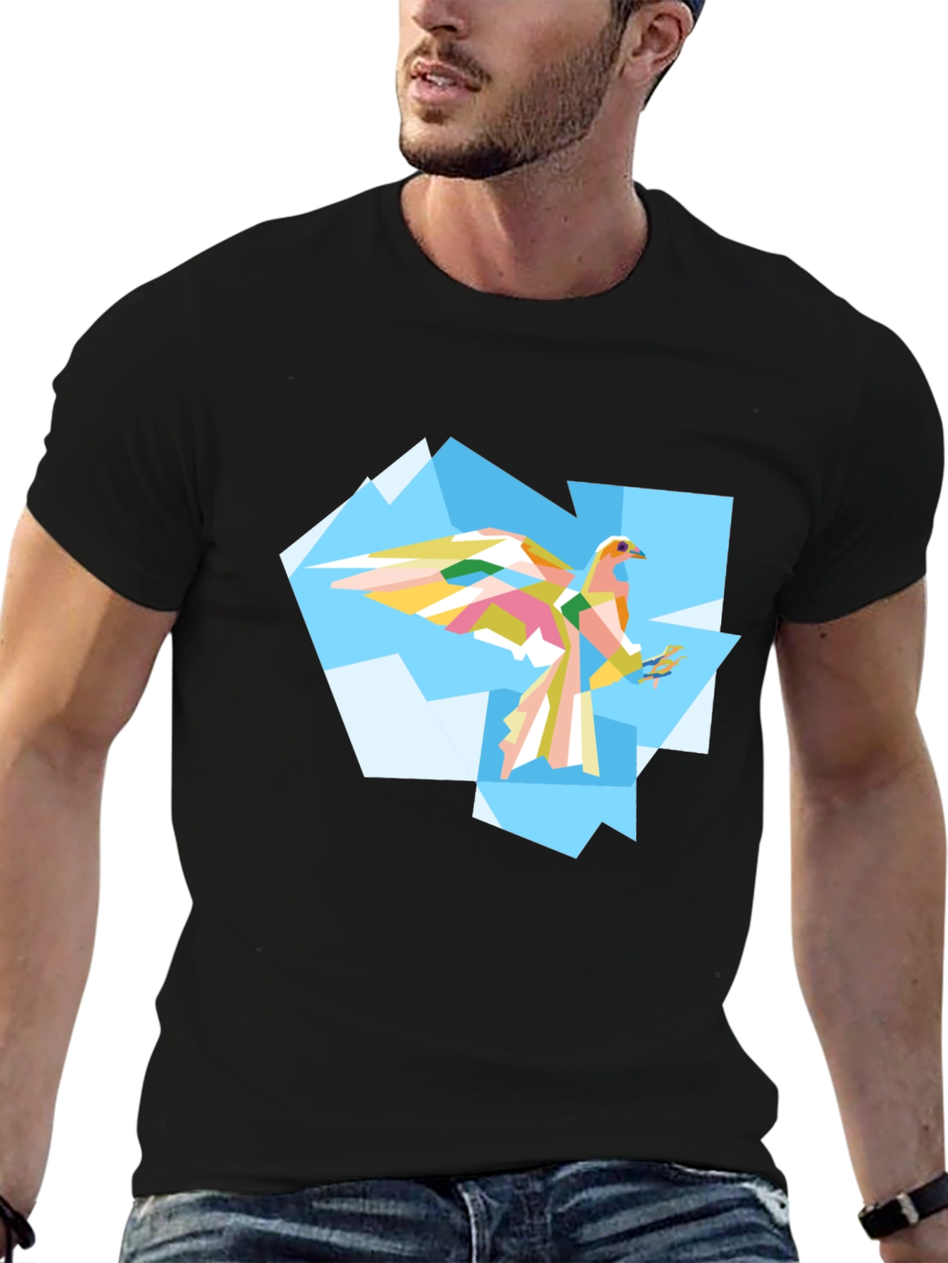 Geometric Bird Graphic Tee - Mens Black T-Shirt