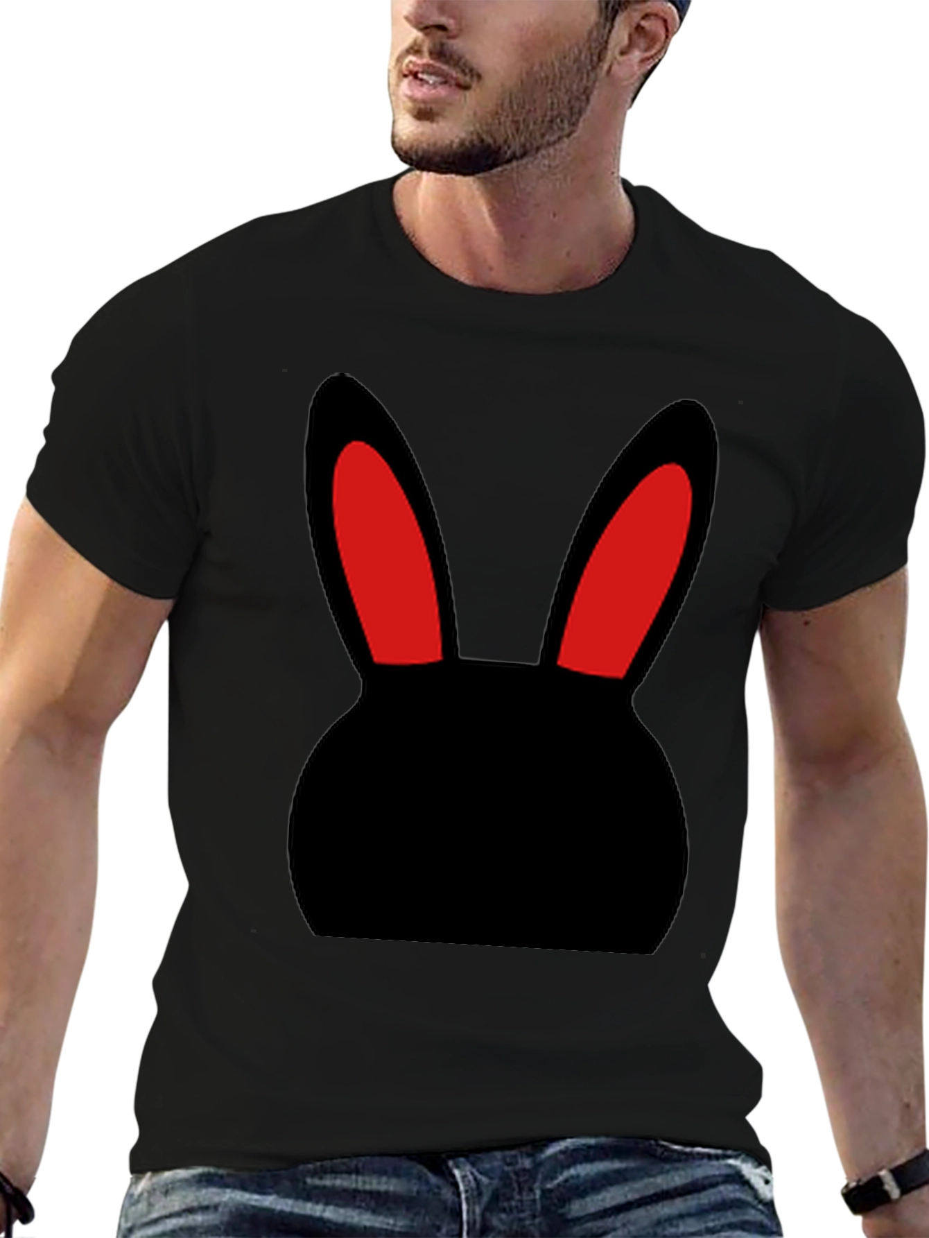 Black T-Shirt with Bunny Rabbit Design